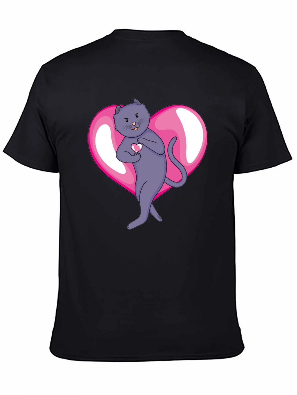 Heart Cat Graphic Tee - Mens Black T-Shirt