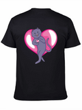 Heart Cat Graphic Tee - Mens Black T-Shirt