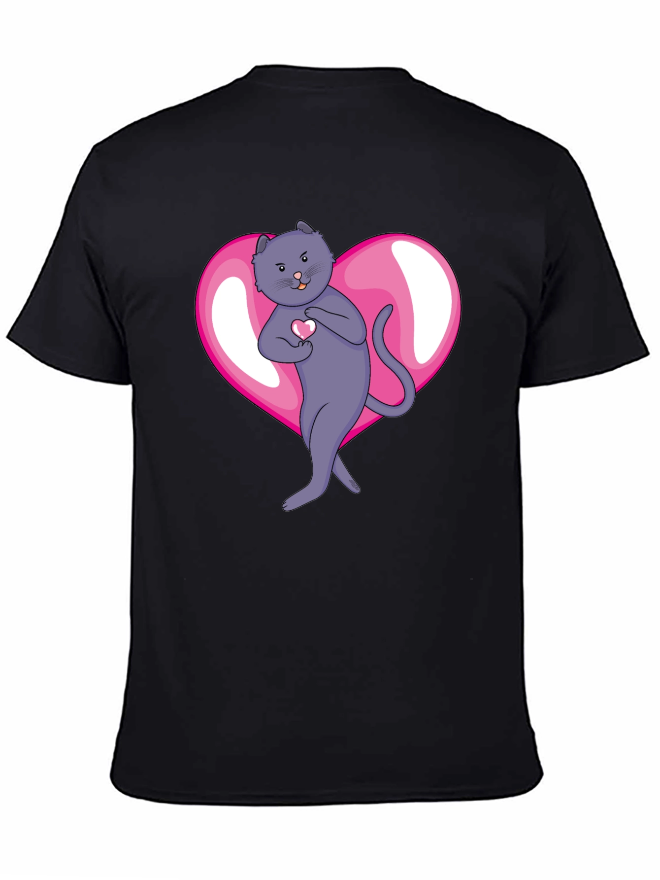 Heart Cat Graphic Tee - Mens Black T-Shirt