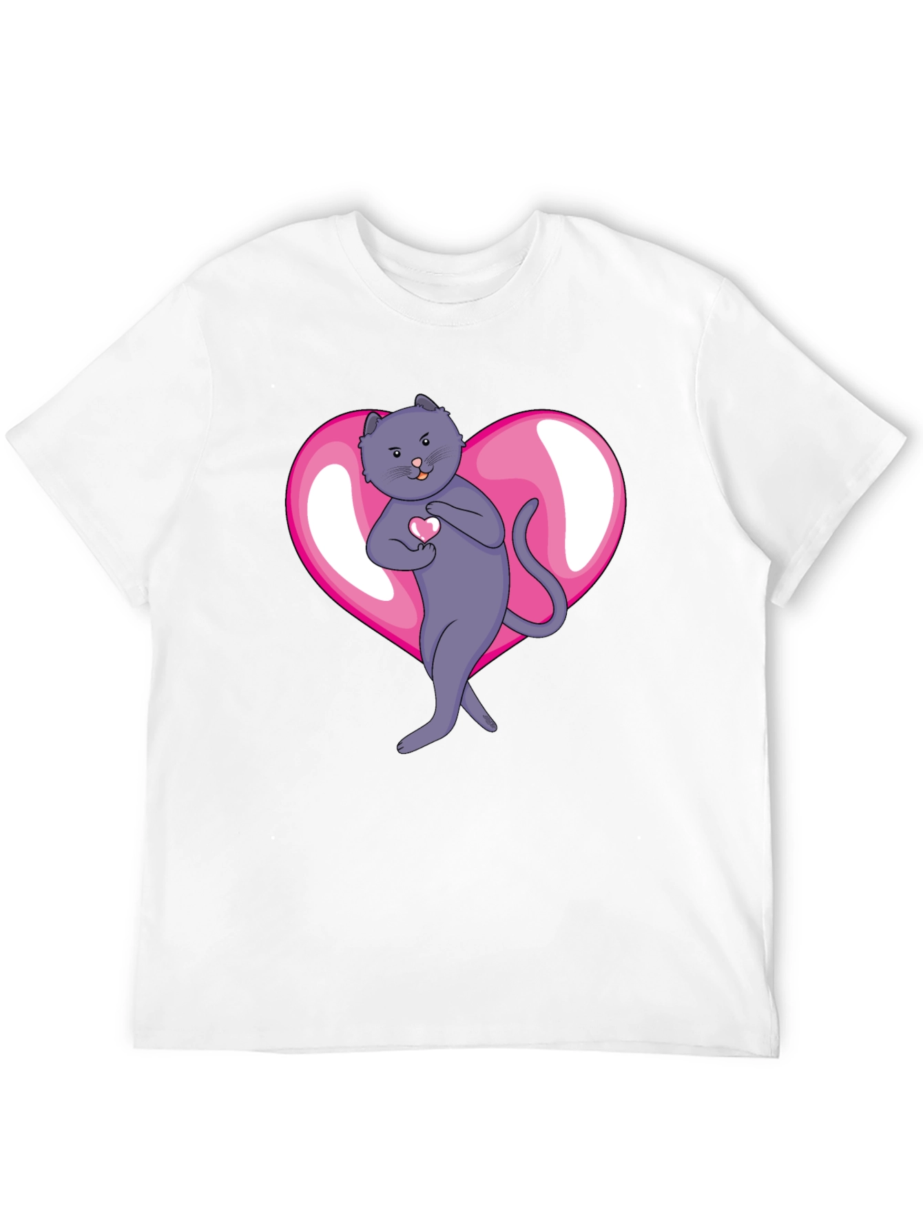 Heart Cat Graphic Tee - Mens Black T-Shirt
