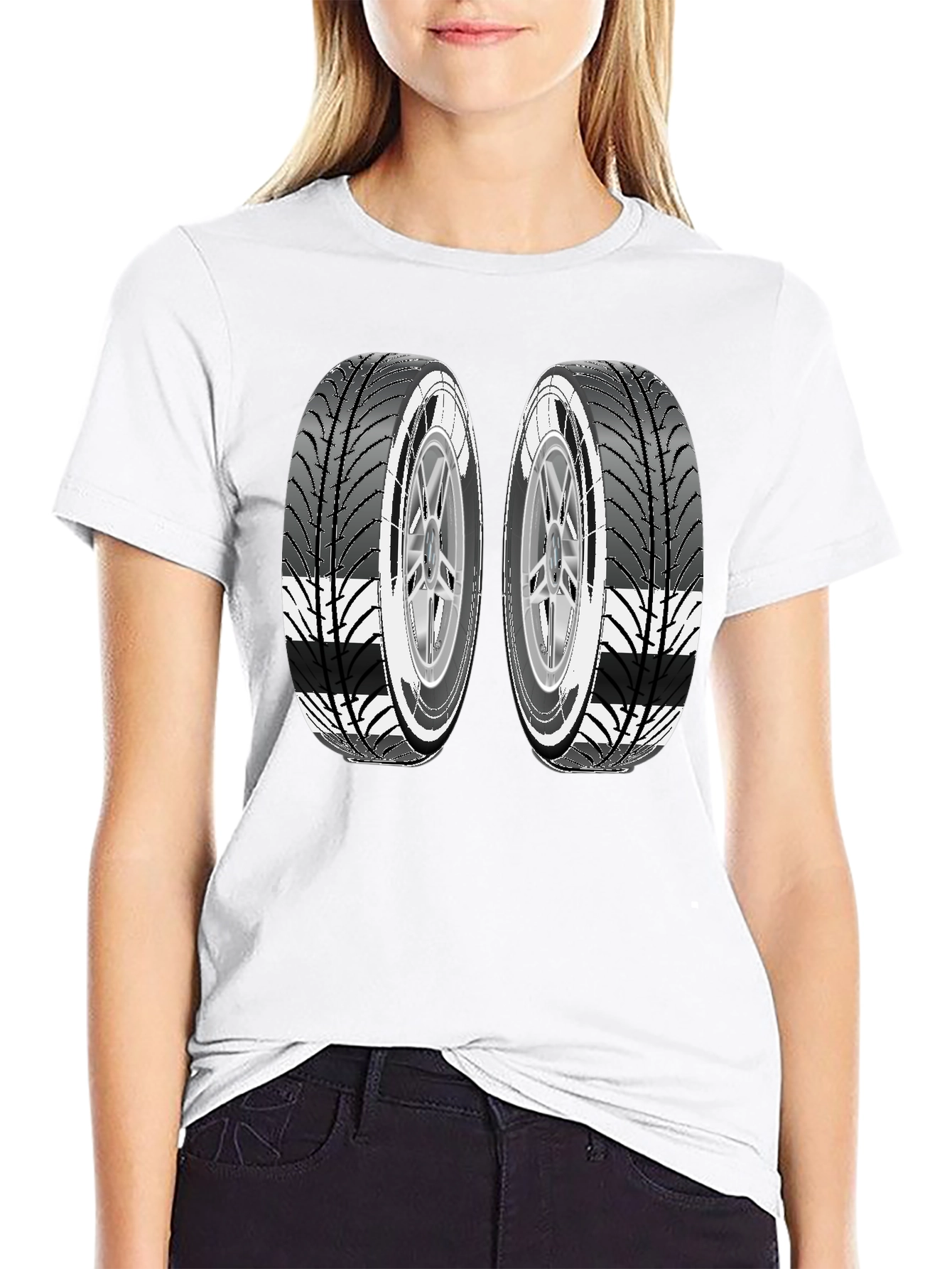 Two Tires Graphic Black T-Shirt
