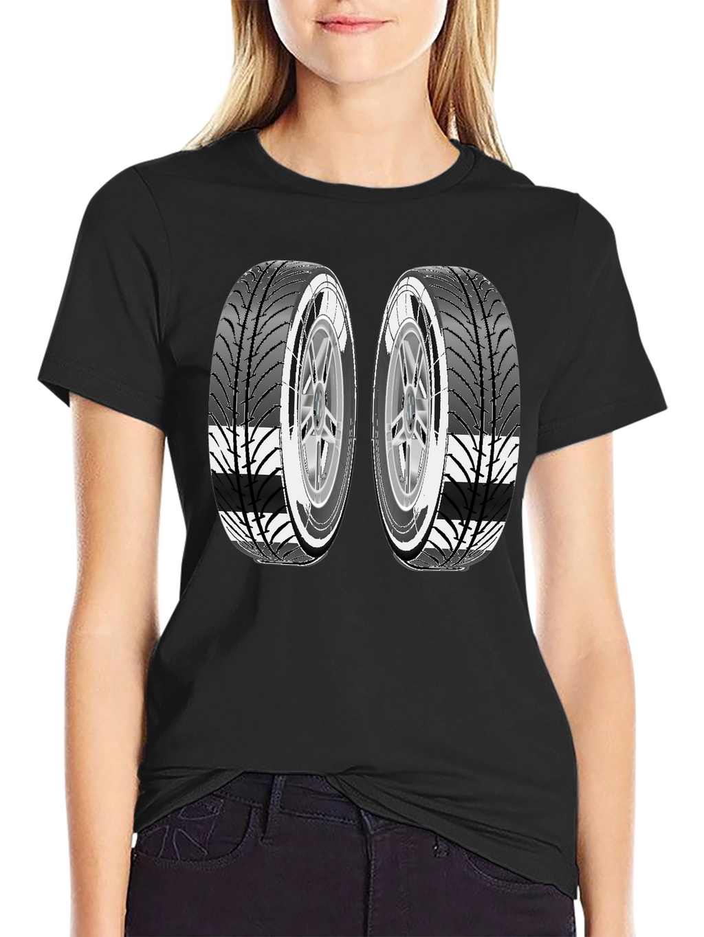 Two Tires Graphic Black T-Shirt