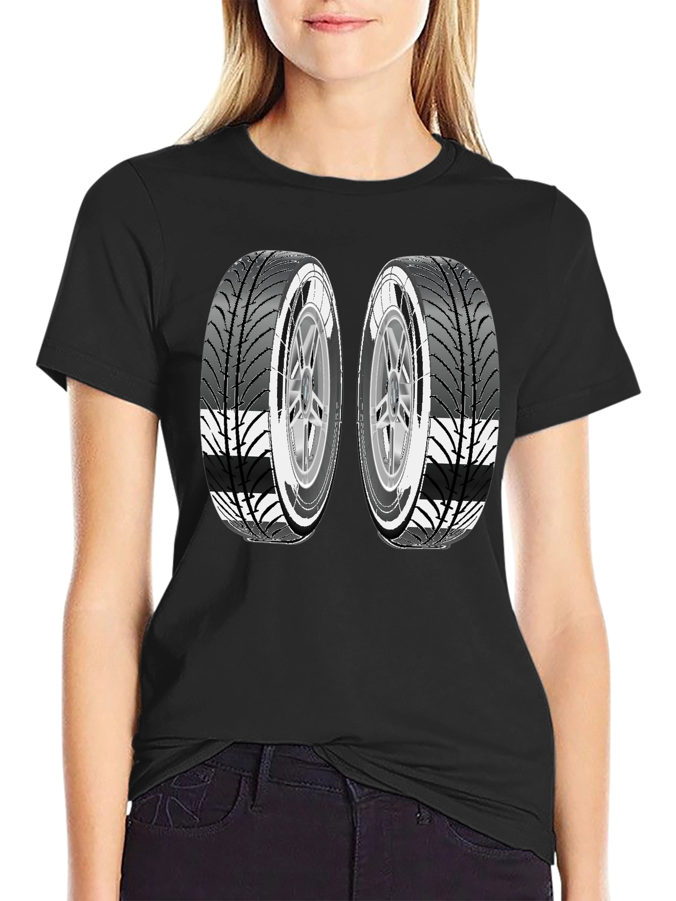 Two Tires Graphic Black T-Shirt