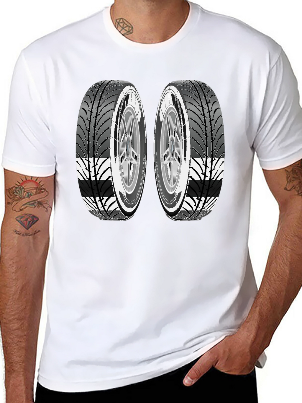 Two Tires Graphic Black T-Shirt