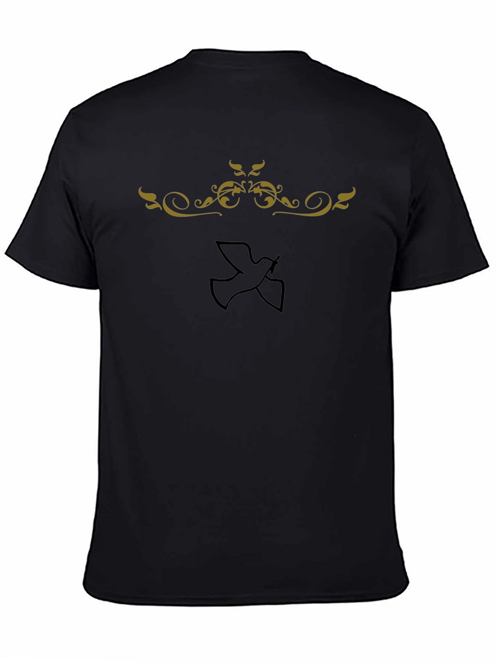 Stylish Black Tee with Dove and Ornamental Design