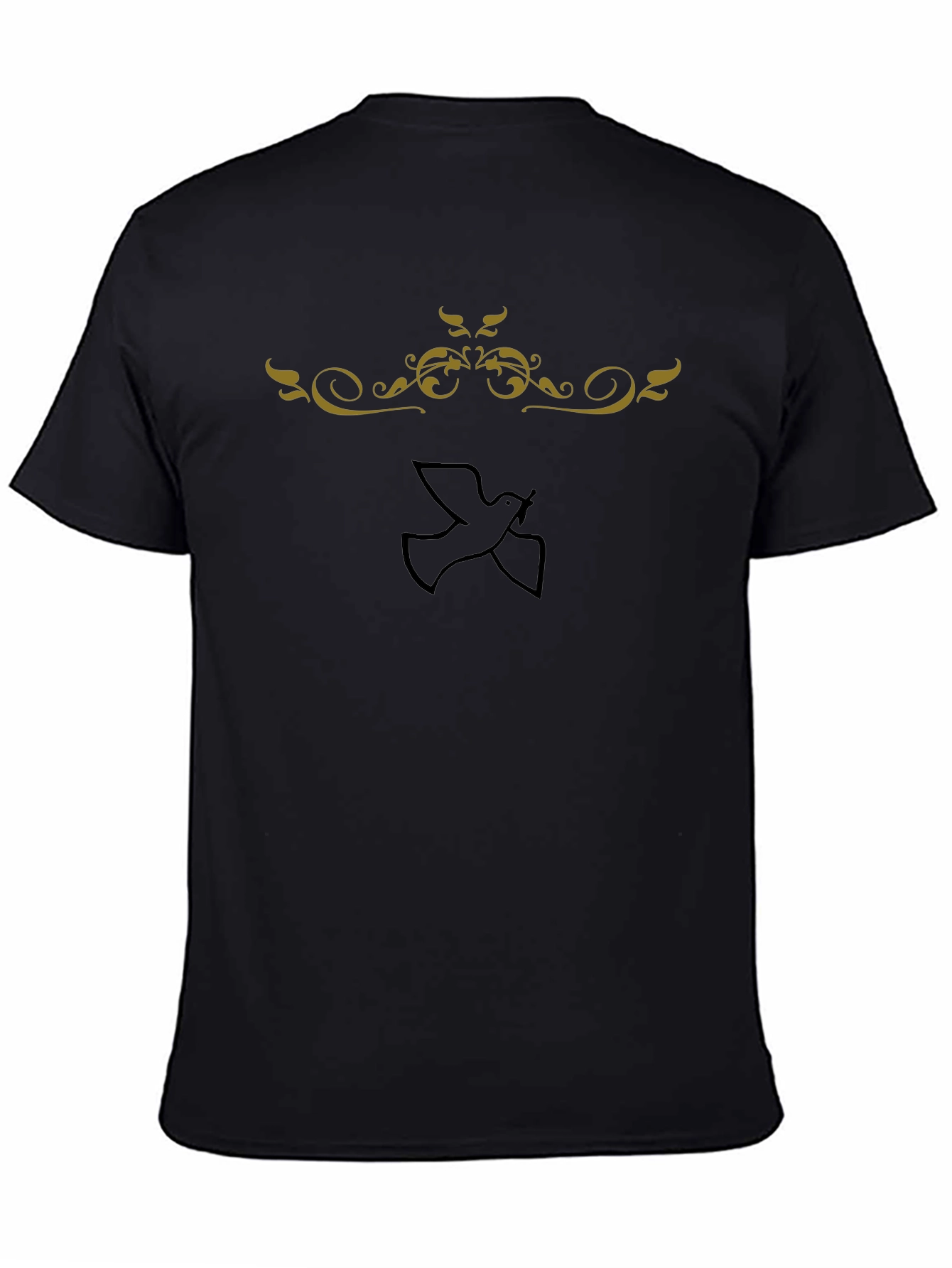 Stylish Black Tee with Dove and Ornamental Design