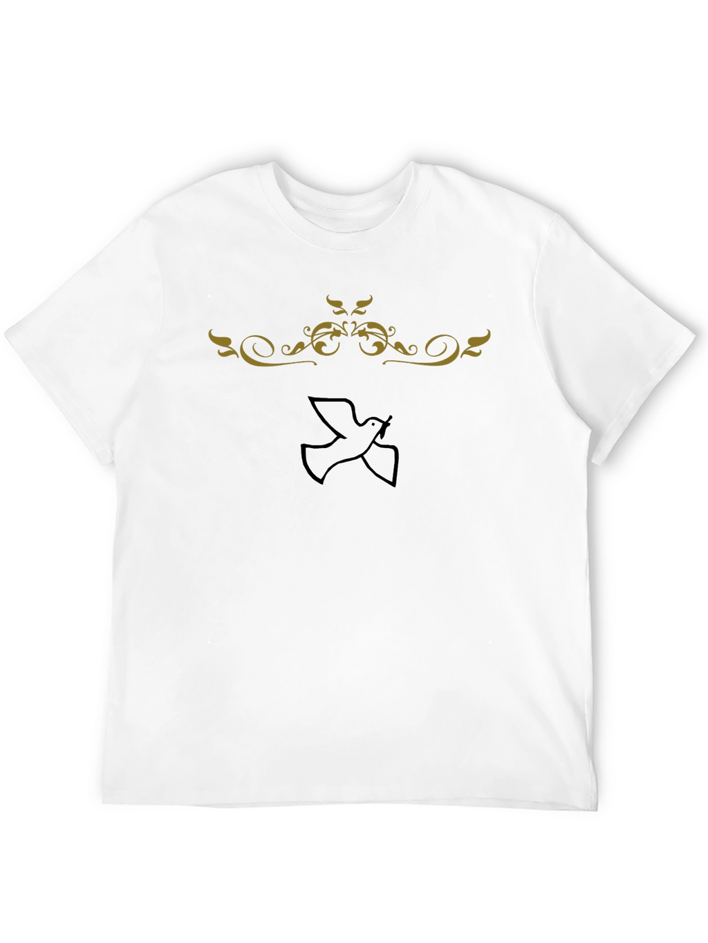 Stylish Black Tee with Dove and Ornamental Design