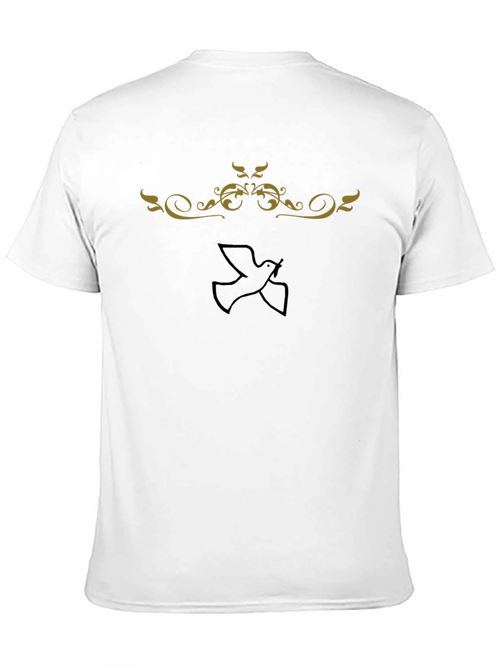 Stylish Black Tee with Dove and Ornamental Design