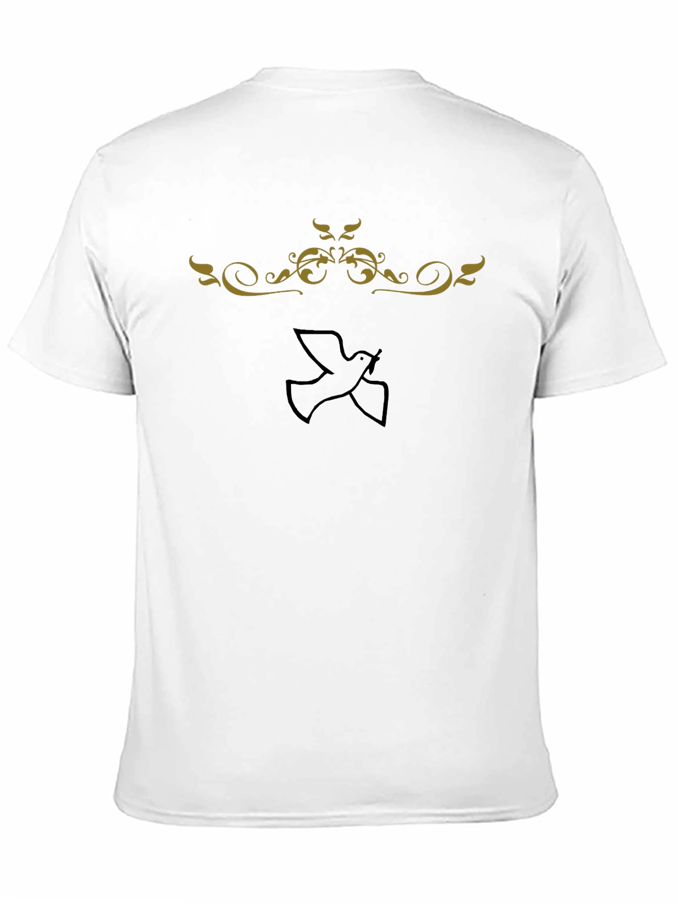 Stylish Black Tee with Dove and Ornamental Design