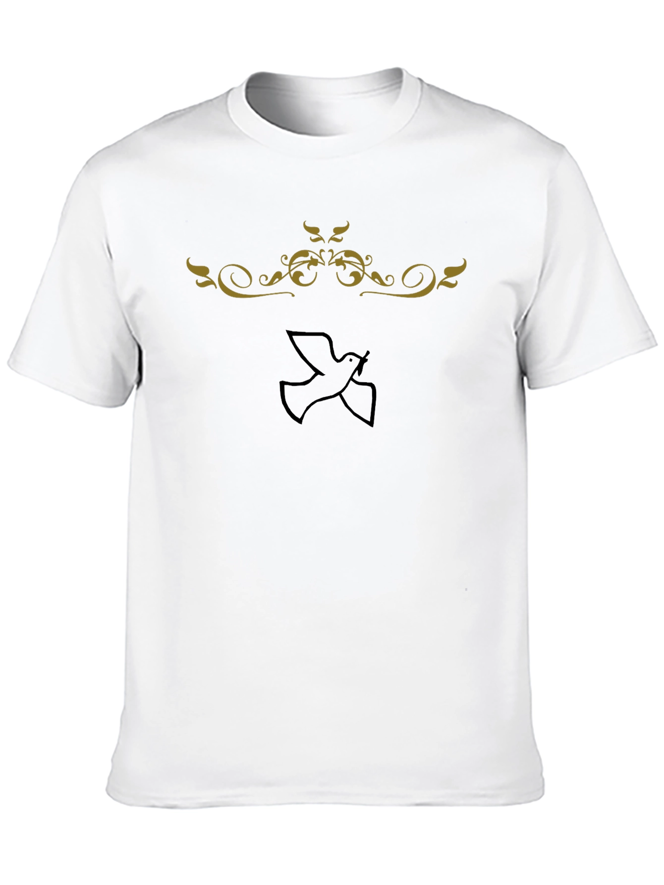 Stylish Black Tee with Dove and Ornamental Design
