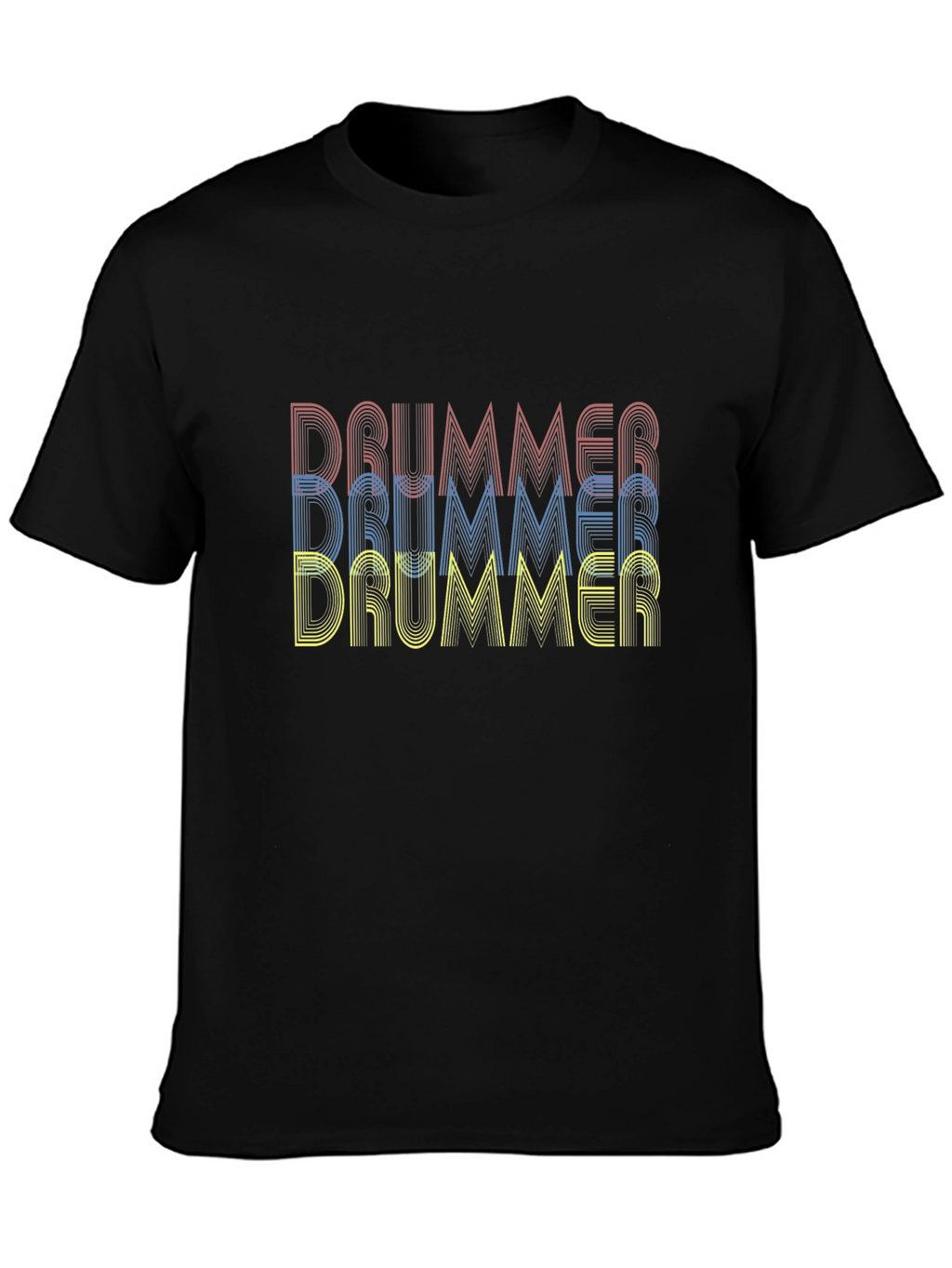 Drummer Retro Style Graphic Tee - Black Cotton T-Shirt