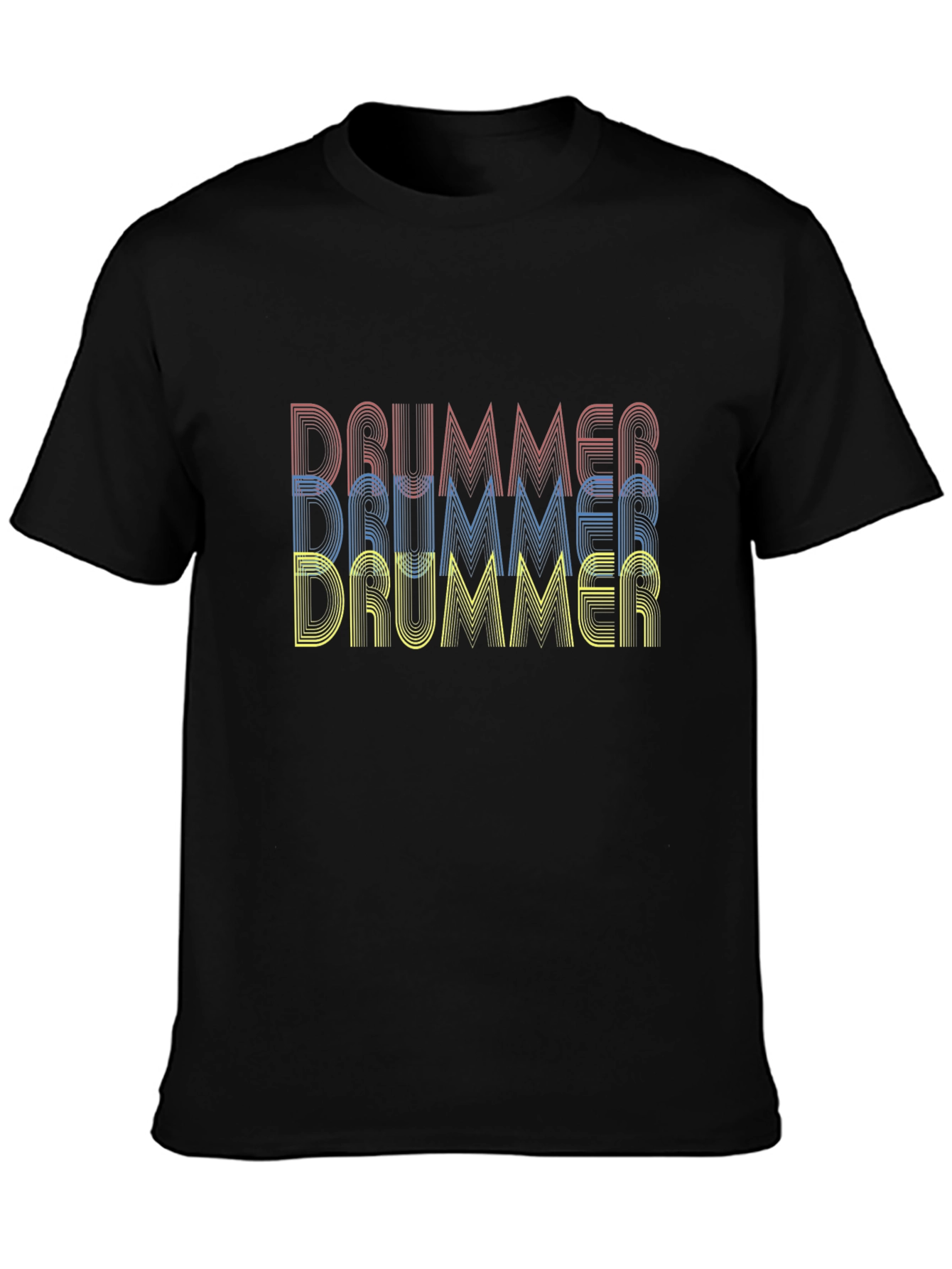 Drummer Retro Style Graphic Tee - Black Cotton T-Shirt