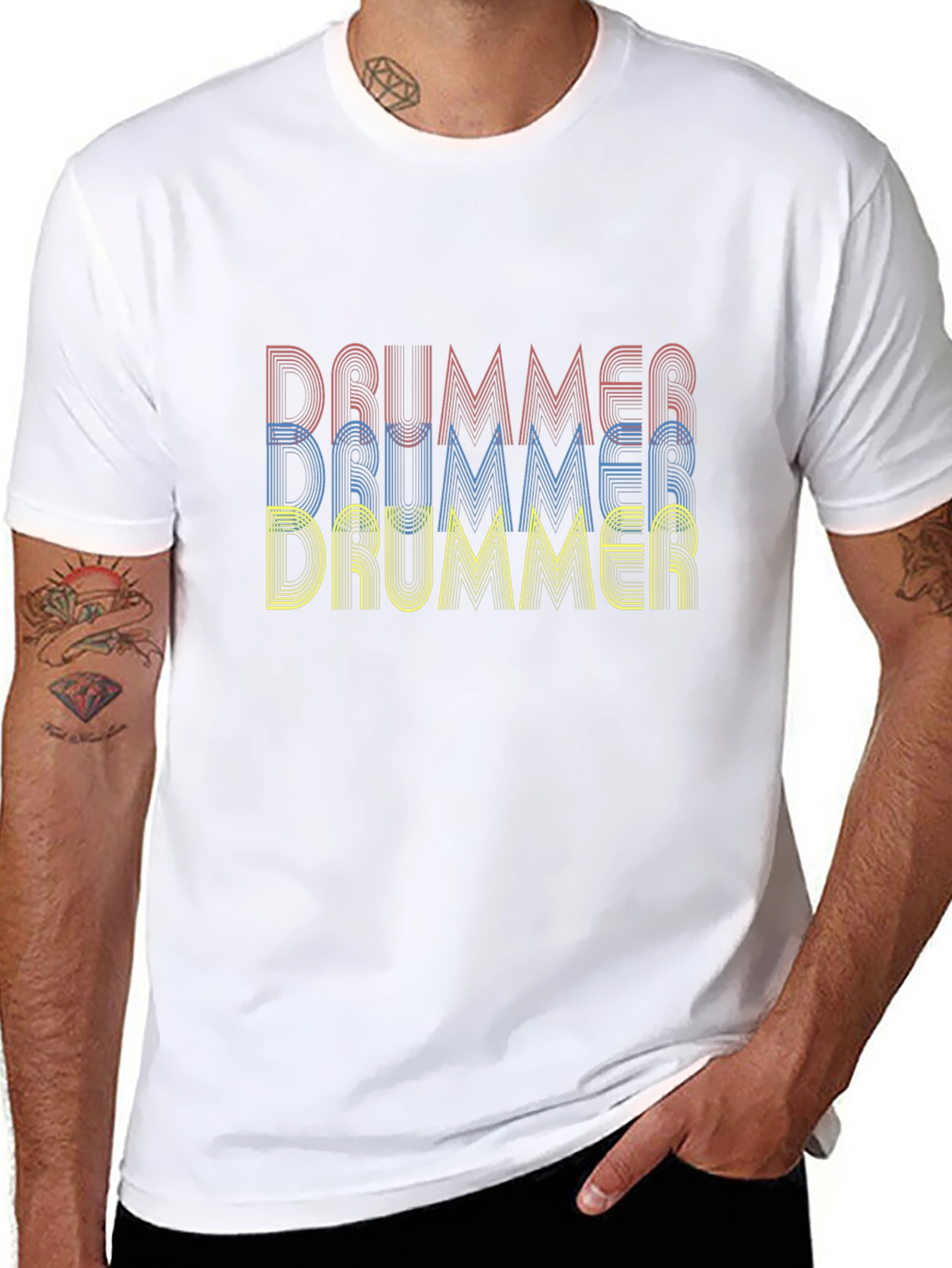 Drummer Retro Style Graphic Tee - Black Cotton T-Shirt