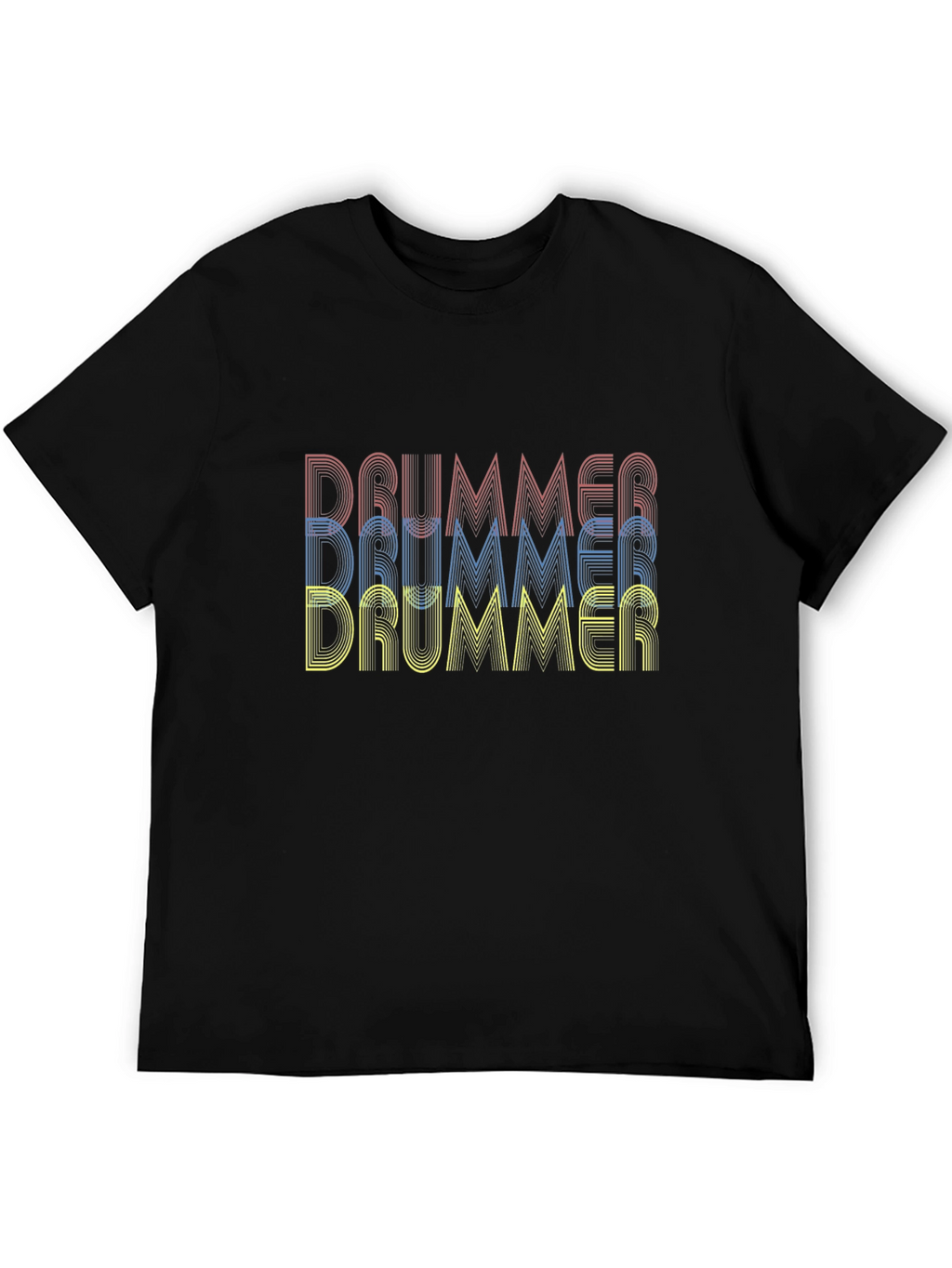 Drummer Retro Style Graphic Tee - Black Cotton T-Shirt