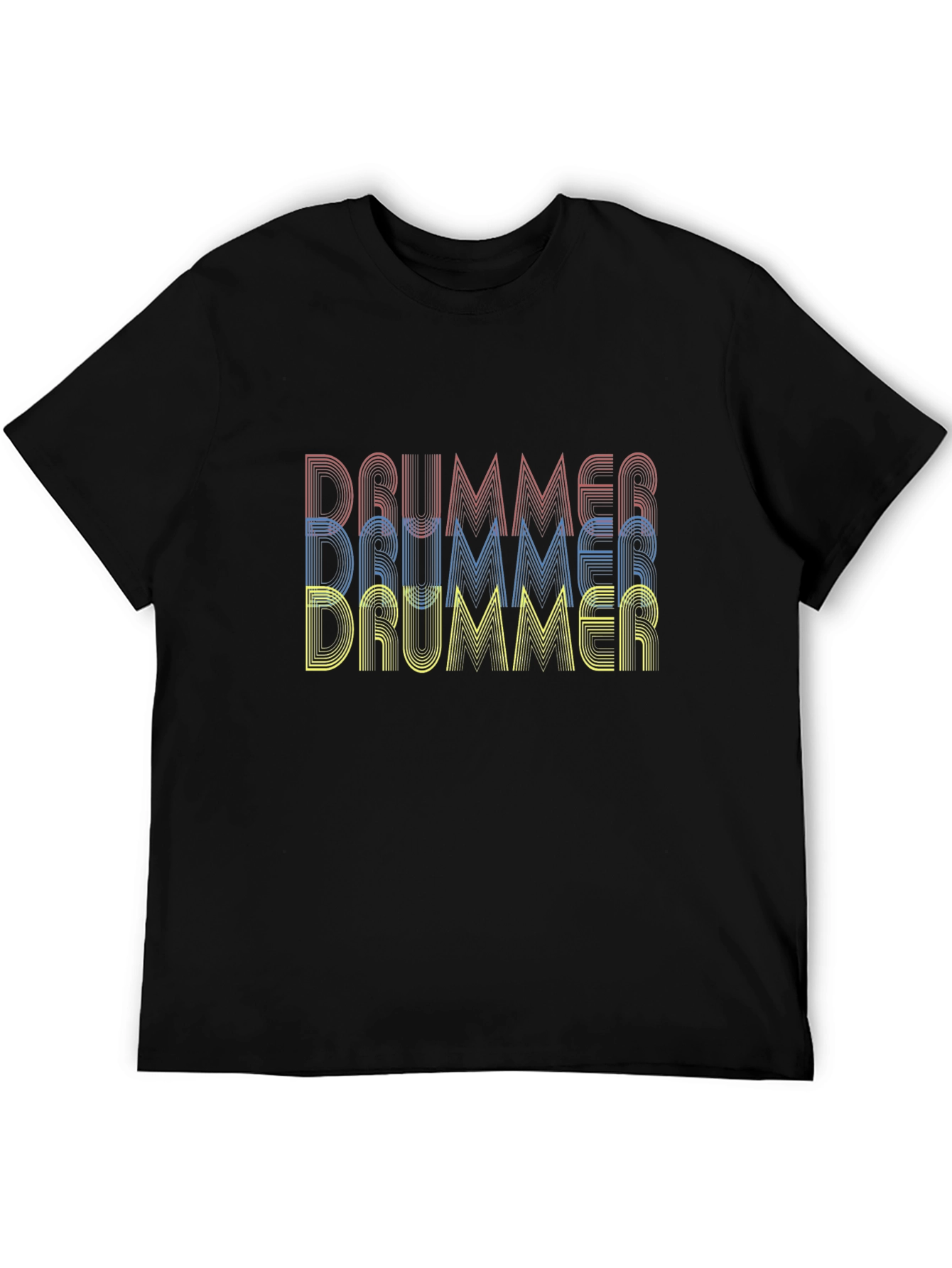 Drummer Retro Style Graphic Tee - Black Cotton T-Shirt