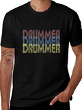 Drummer Retro Style Graphic Tee - Black Cotton T-Shirt