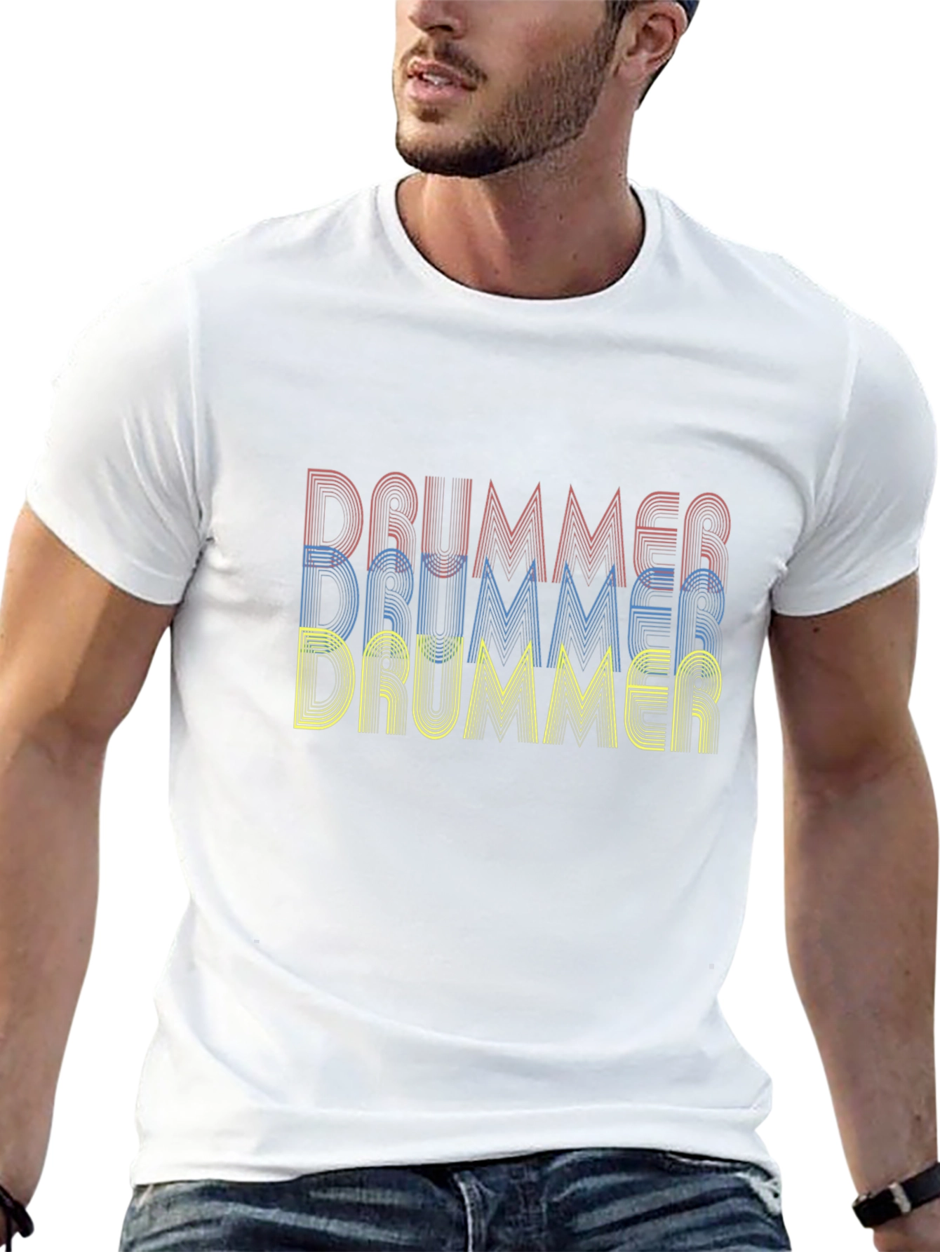 Drummer Retro Style Graphic Tee - Black Cotton T-Shirt