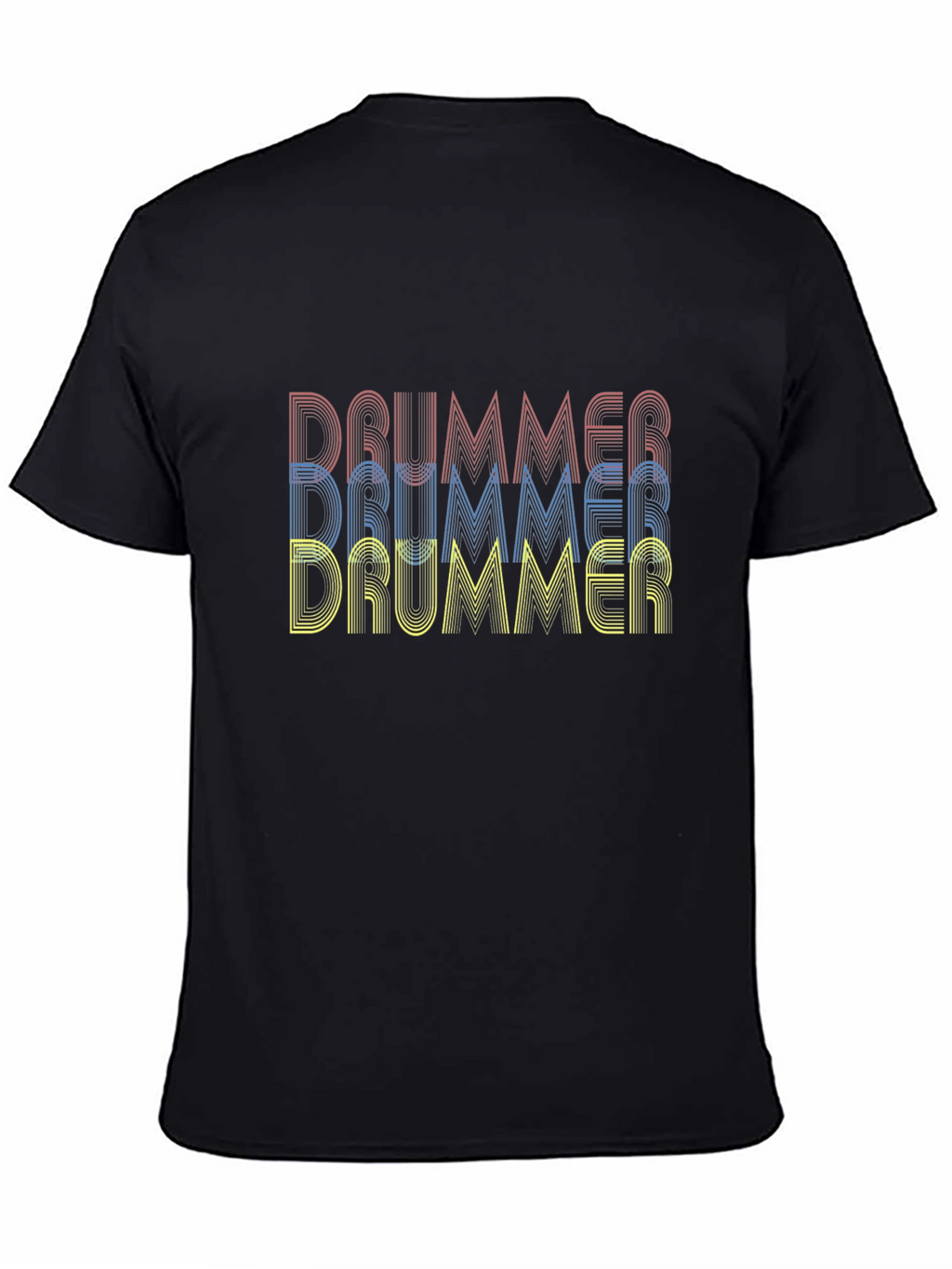 Drummer Retro Style Graphic Tee - Black Cotton T-Shirt