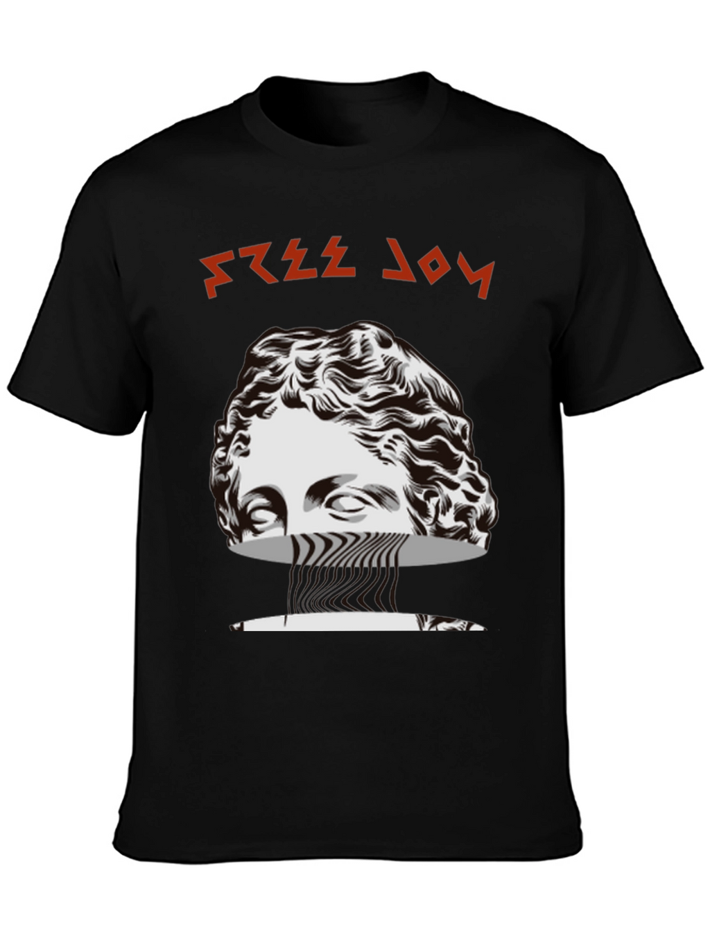 Free Joy Black Graphic Tee with Statue Design