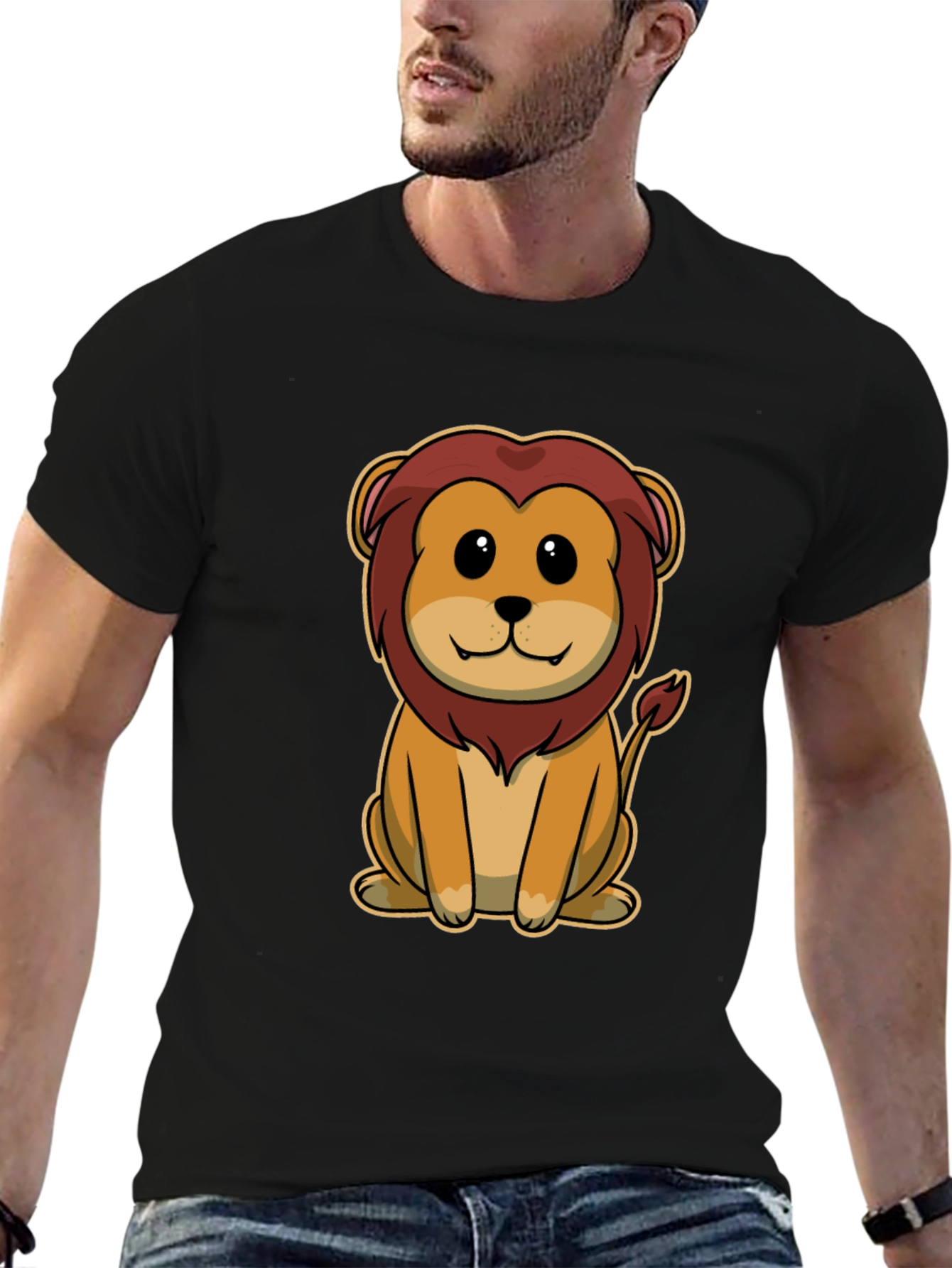Cartoon Lion Graphic Tee - Unisex Black T-Shirt
