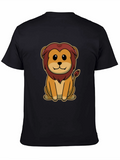 Cartoon Lion Graphic Tee - Unisex Black T-Shirt