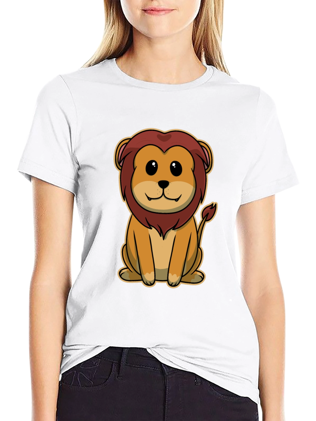Cartoon Lion Graphic Tee - Unisex Black T-Shirt