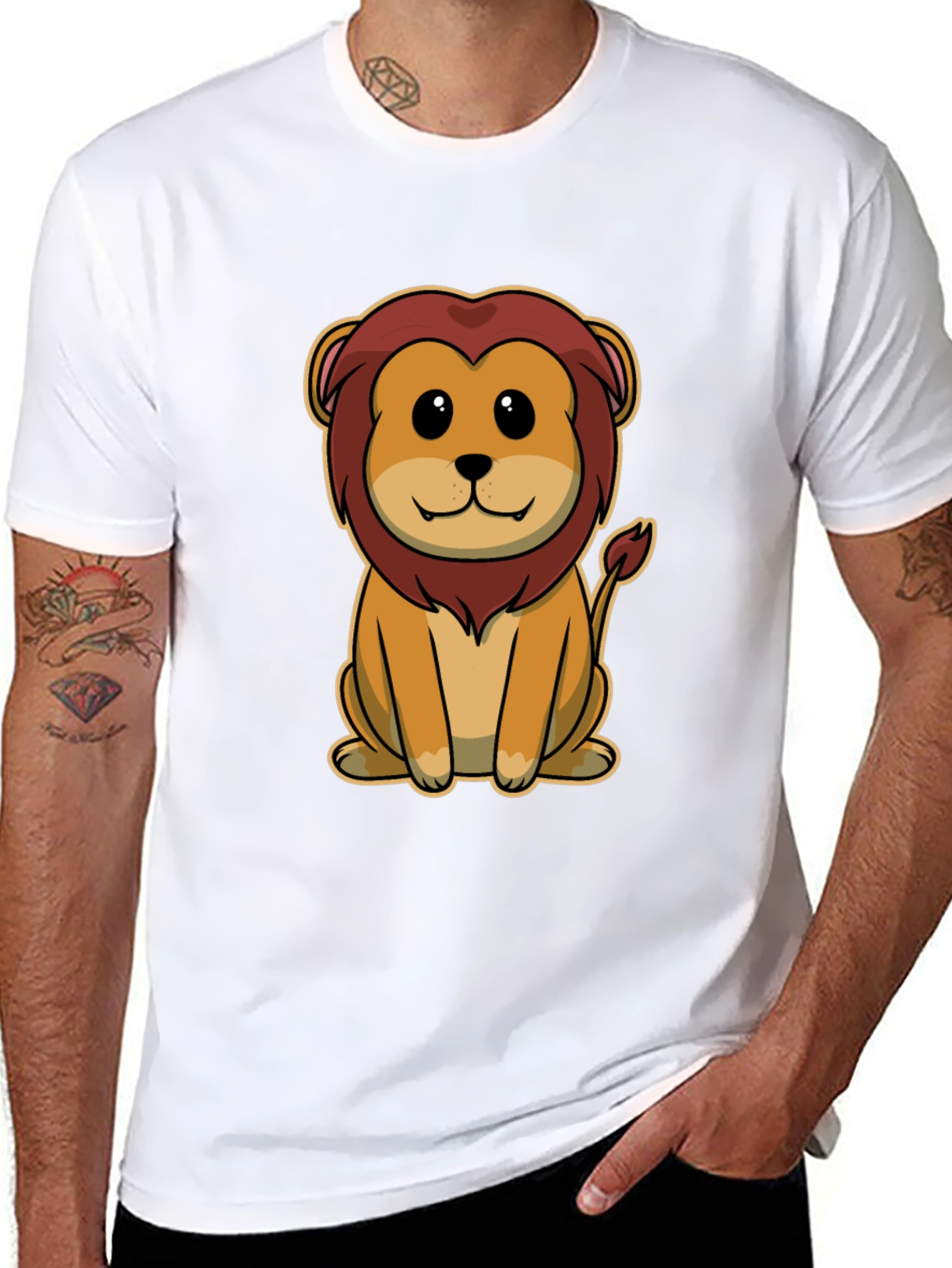 Cartoon Lion Graphic Tee - Unisex Black T-Shirt