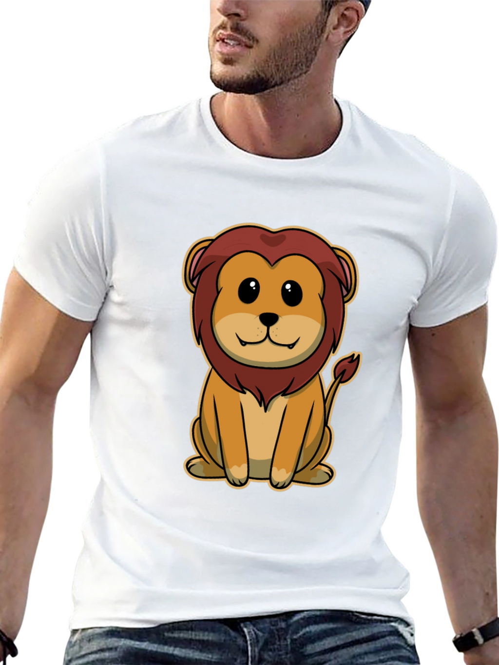 Cartoon Lion Graphic Tee - Unisex Black T-Shirt