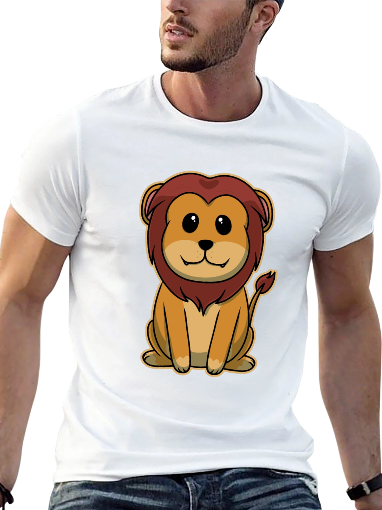 Cartoon Lion Graphic Tee - Unisex Black T-Shirt