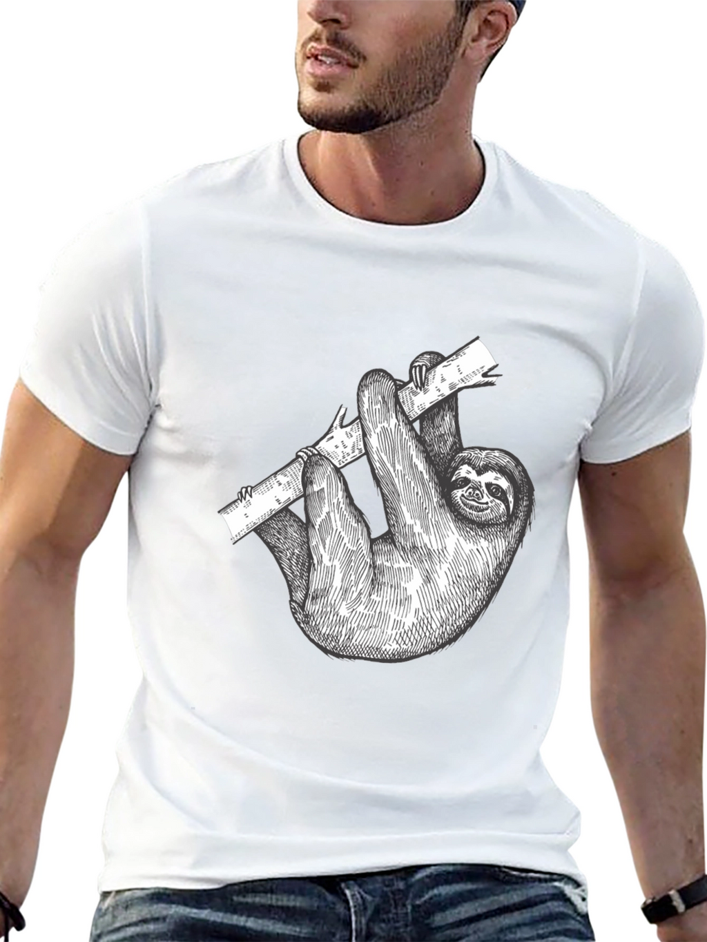 Sloth on Branch Black Graphic T-Shirt