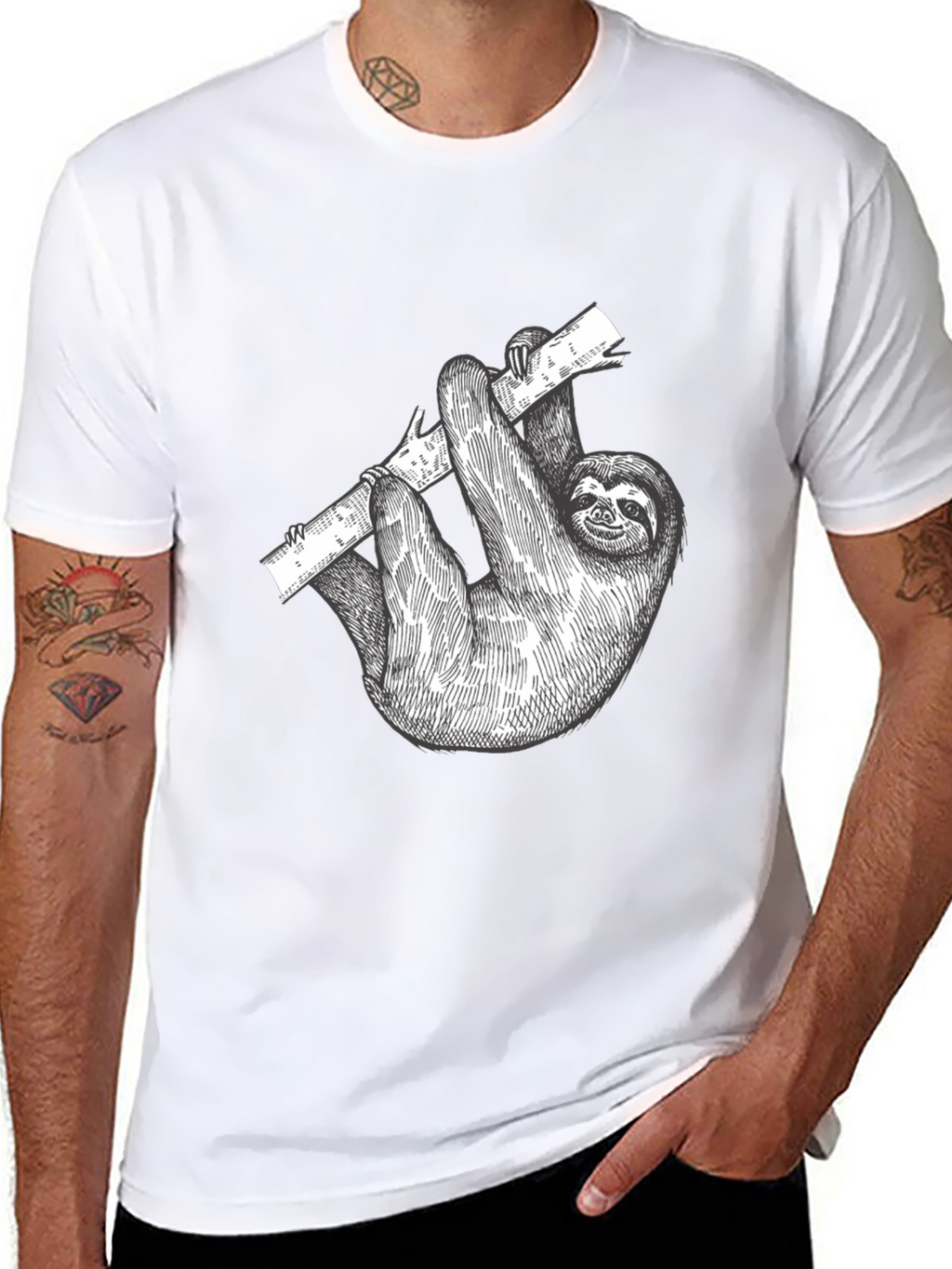 Sloth on Branch Black Graphic T-Shirt