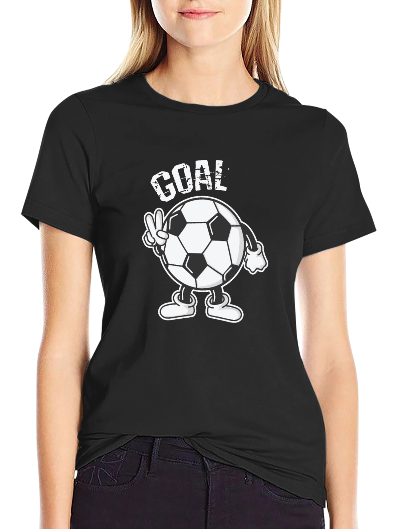 Goal! Soccer Ball Cartoon Mens Black T-Shirt