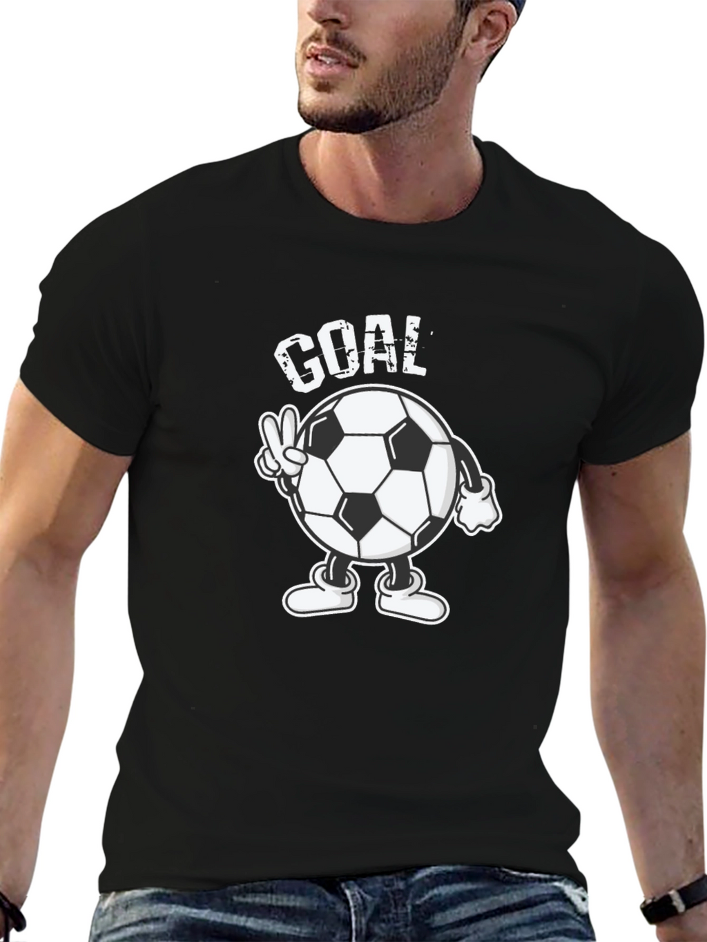 Goal! Soccer Ball Cartoon Mens Black T-Shirt
