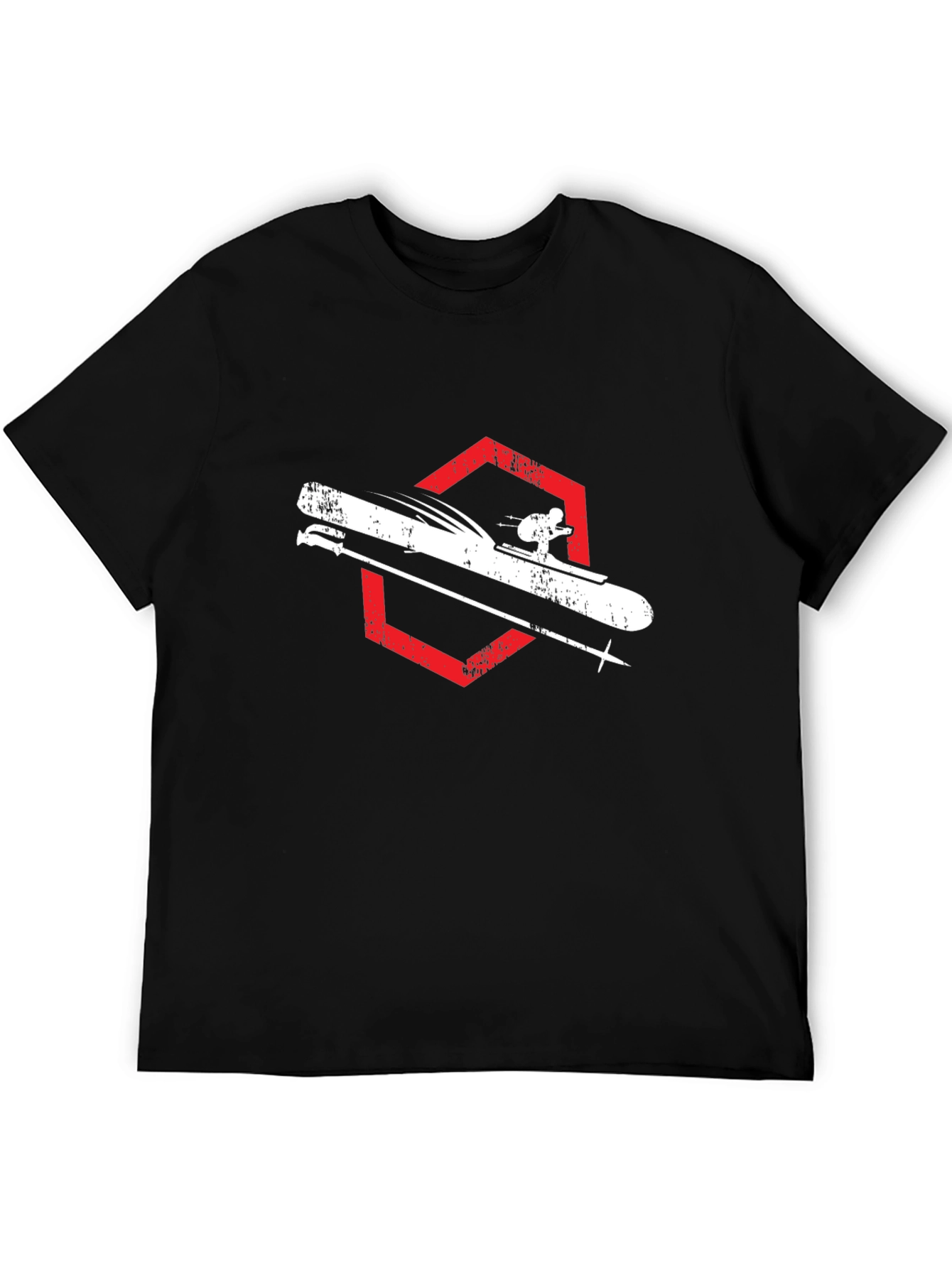Skiing Graphic Tee - Black Cotton Shirt