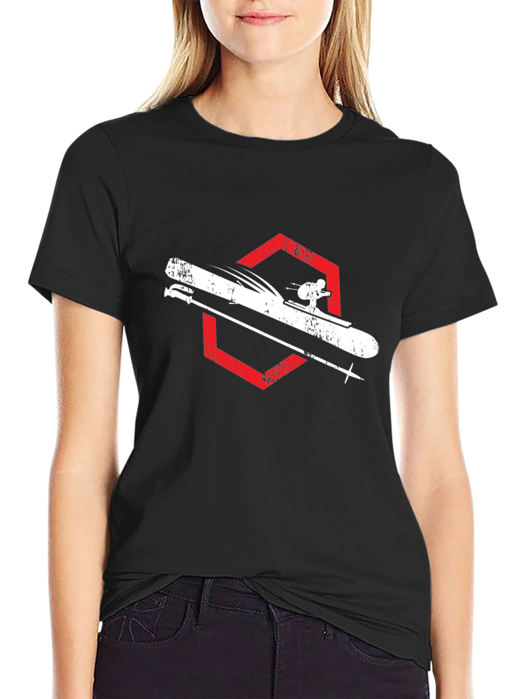 Skiing Graphic Tee - Black Cotton Shirt