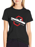 Skiing Graphic Tee - Black Cotton Shirt