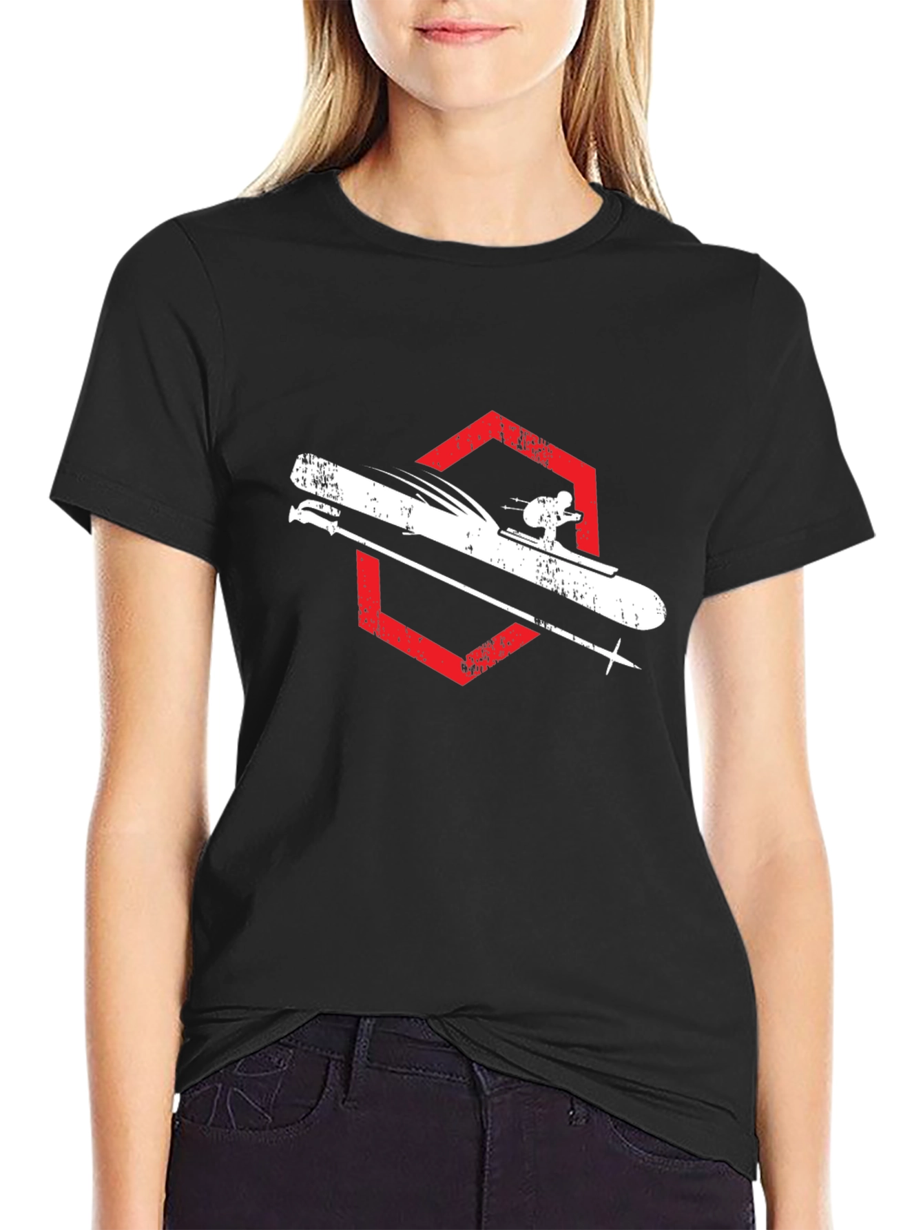 Skiing Graphic Tee - Black Cotton Shirt