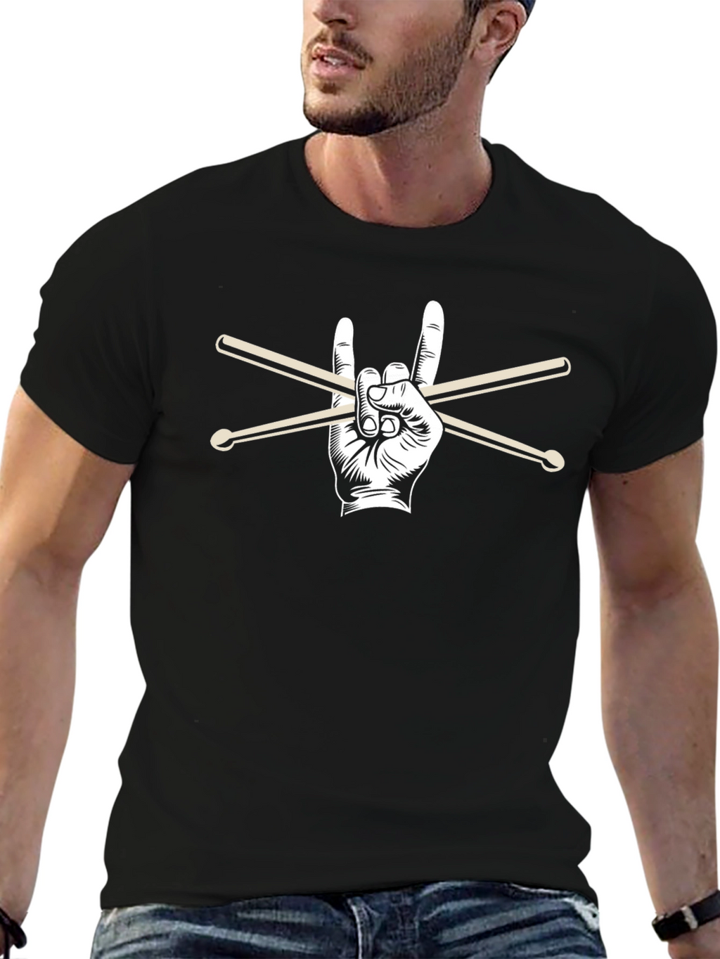 Rock On Drummer T-Shirt - Black Graphic Tee