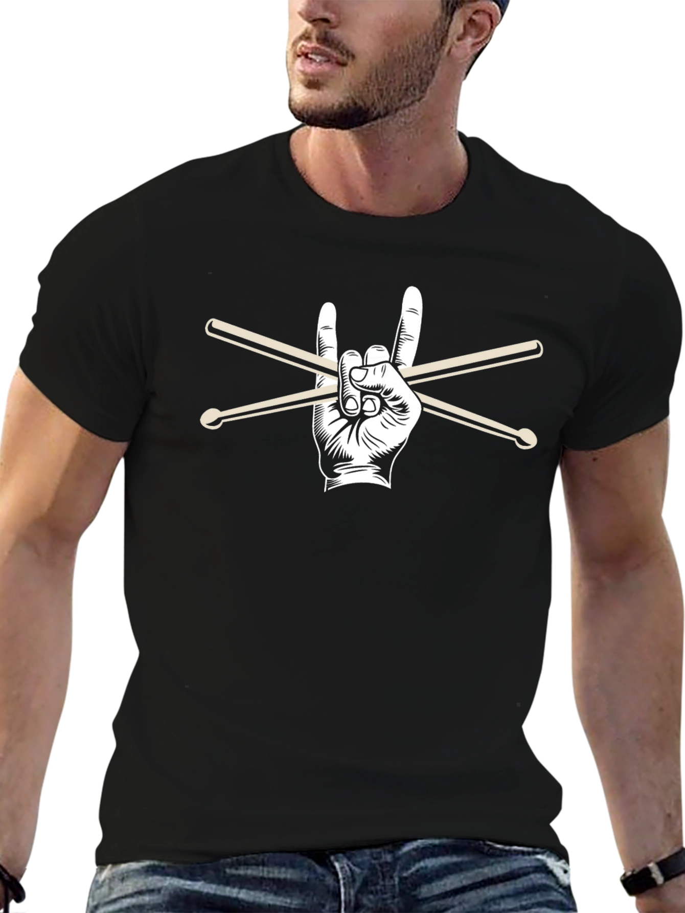 Rock On Drummer T-Shirt - Black Graphic Tee