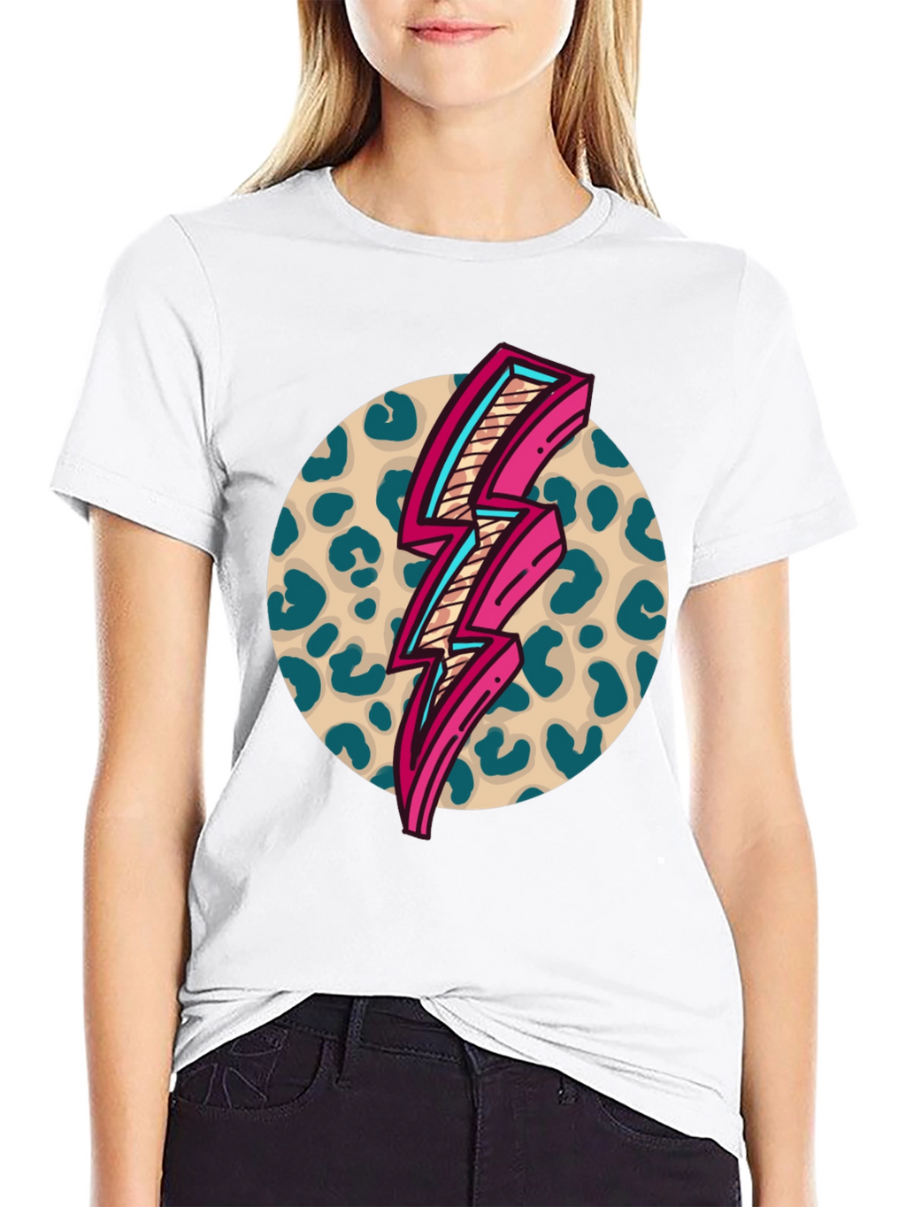 Retro Leopard Lightning Bolt Graphic Tee
