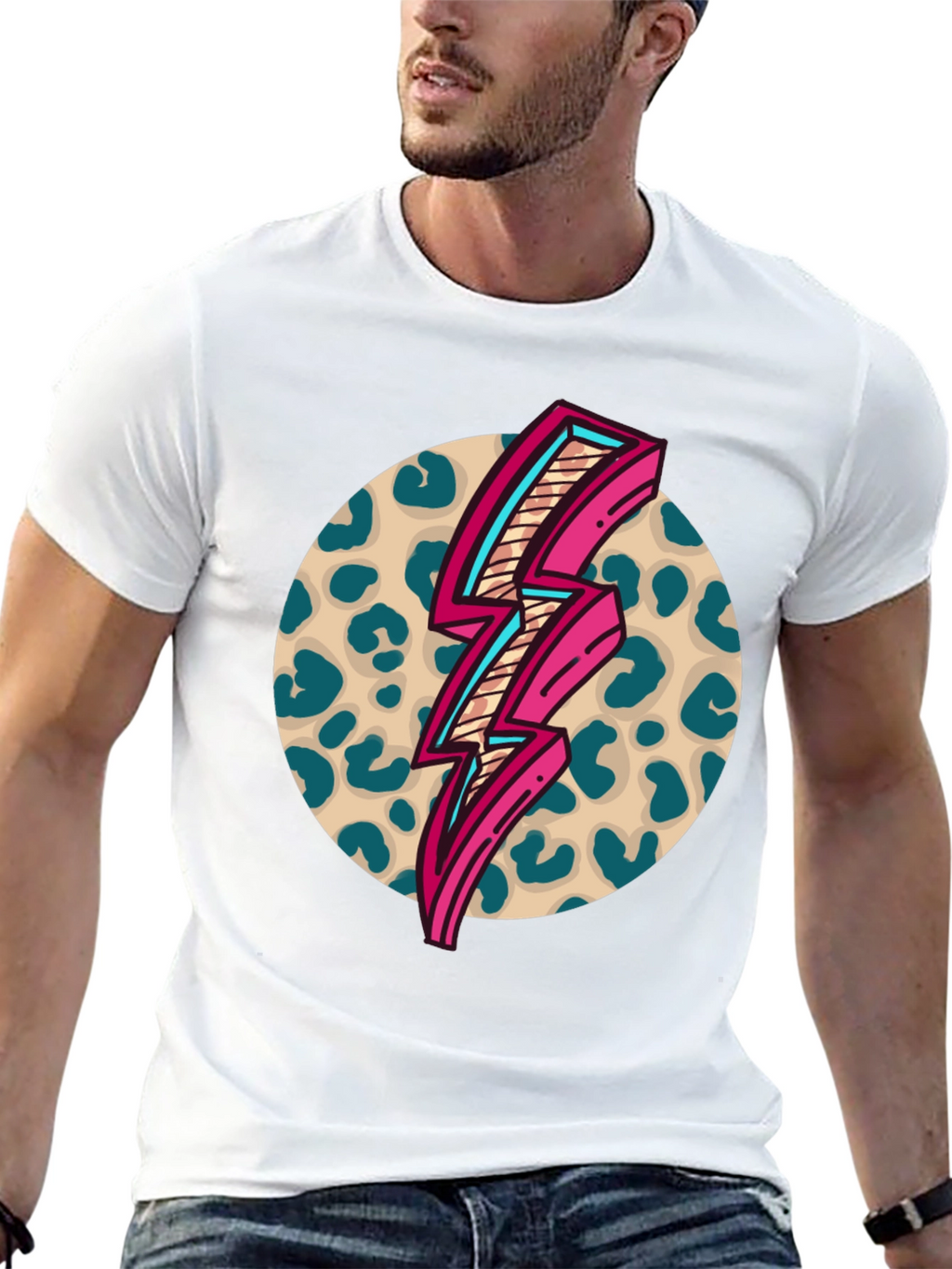 Retro Leopard Lightning Bolt Graphic Tee