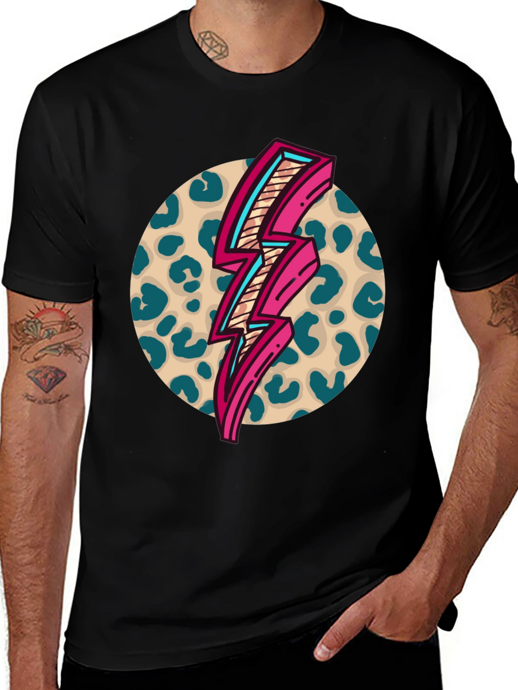 Retro Leopard Lightning Bolt Graphic Tee