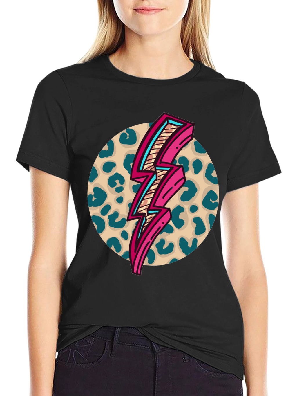 Retro Leopard Lightning Bolt Graphic Tee