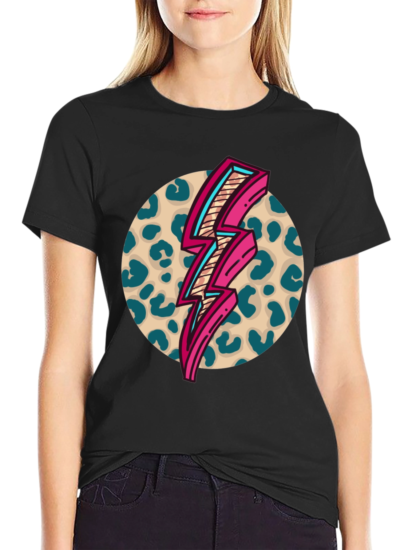 Retro Leopard Lightning Bolt Graphic Tee