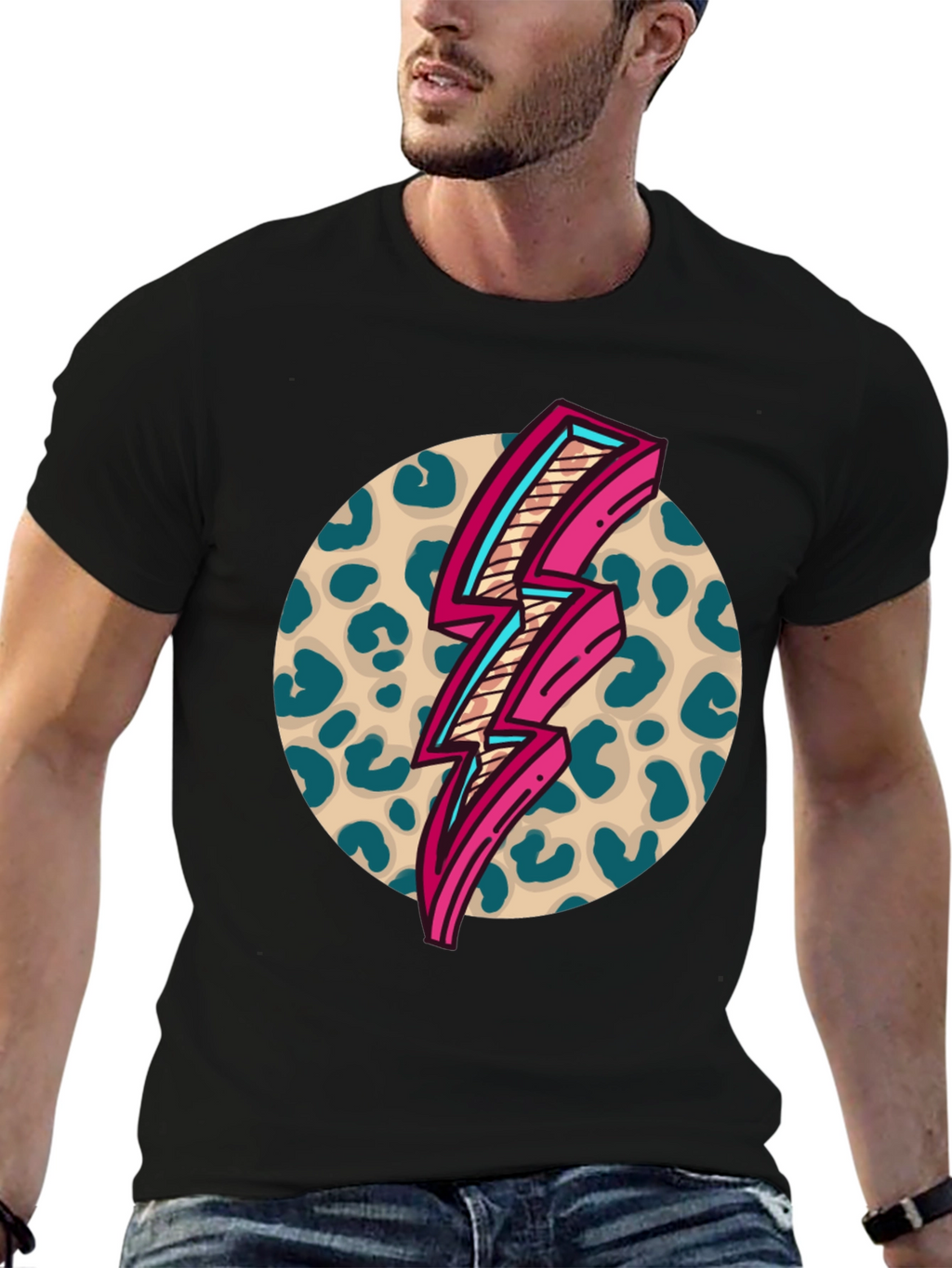 Retro Leopard Lightning Bolt Graphic Tee