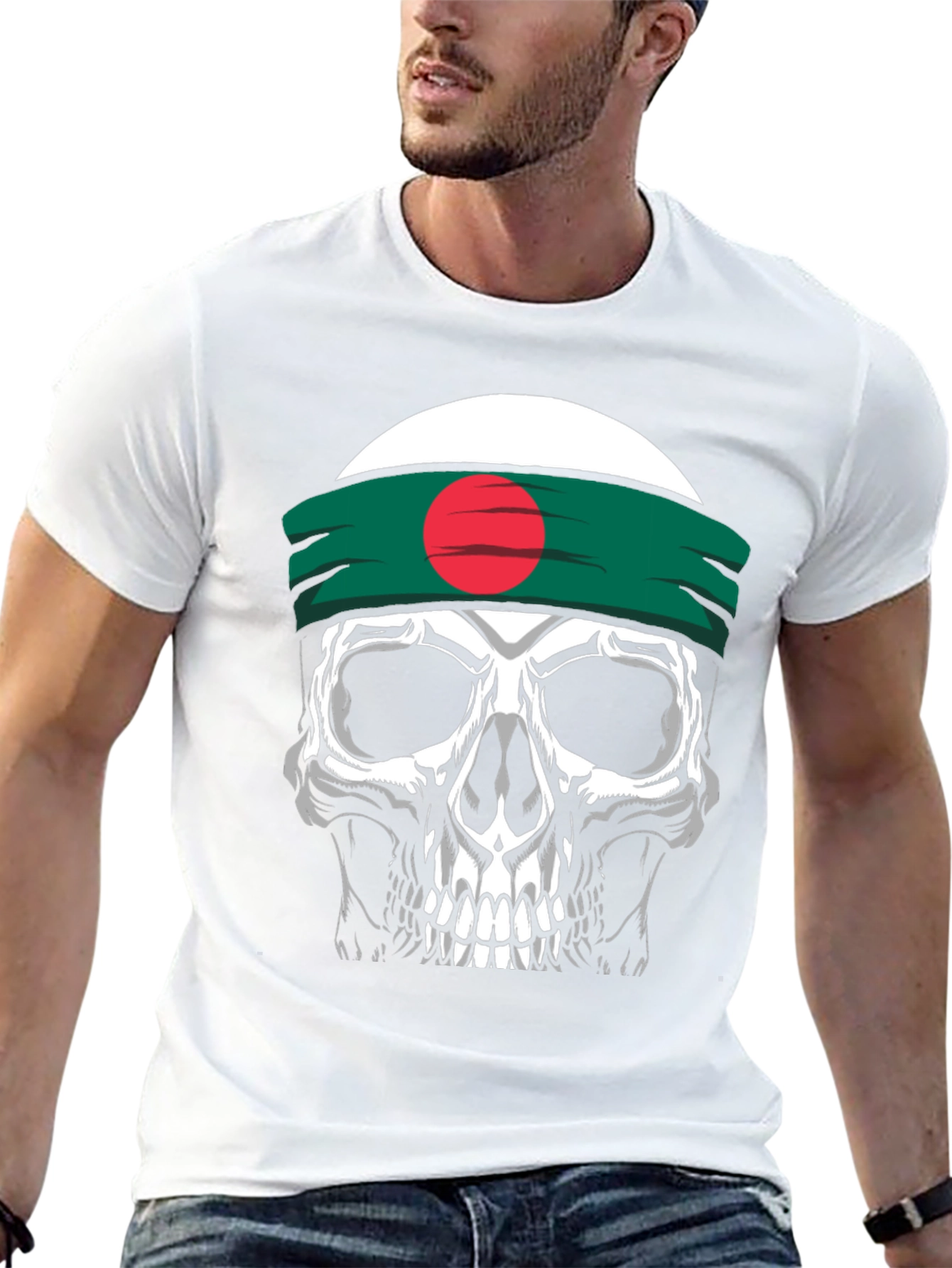Skull Tee with Bangladesh Flag Headband - Black