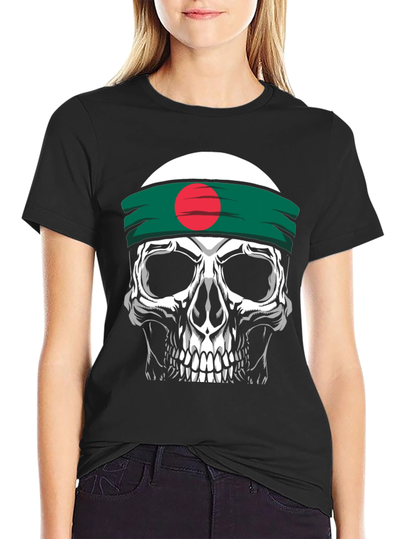 Skull Tee with Bangladesh Flag Headband - Black