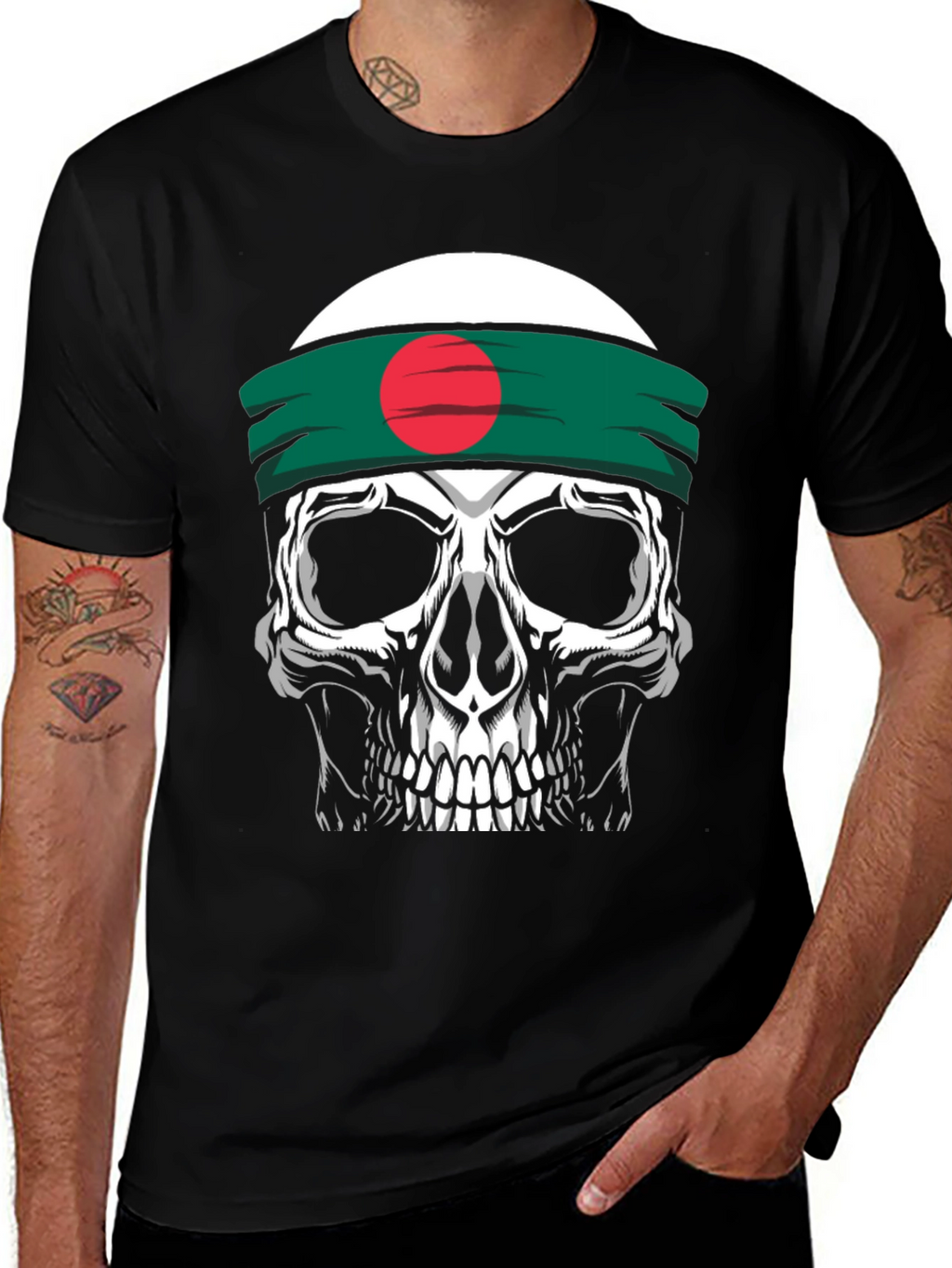 Skull Tee with Bangladesh Flag Headband - Black