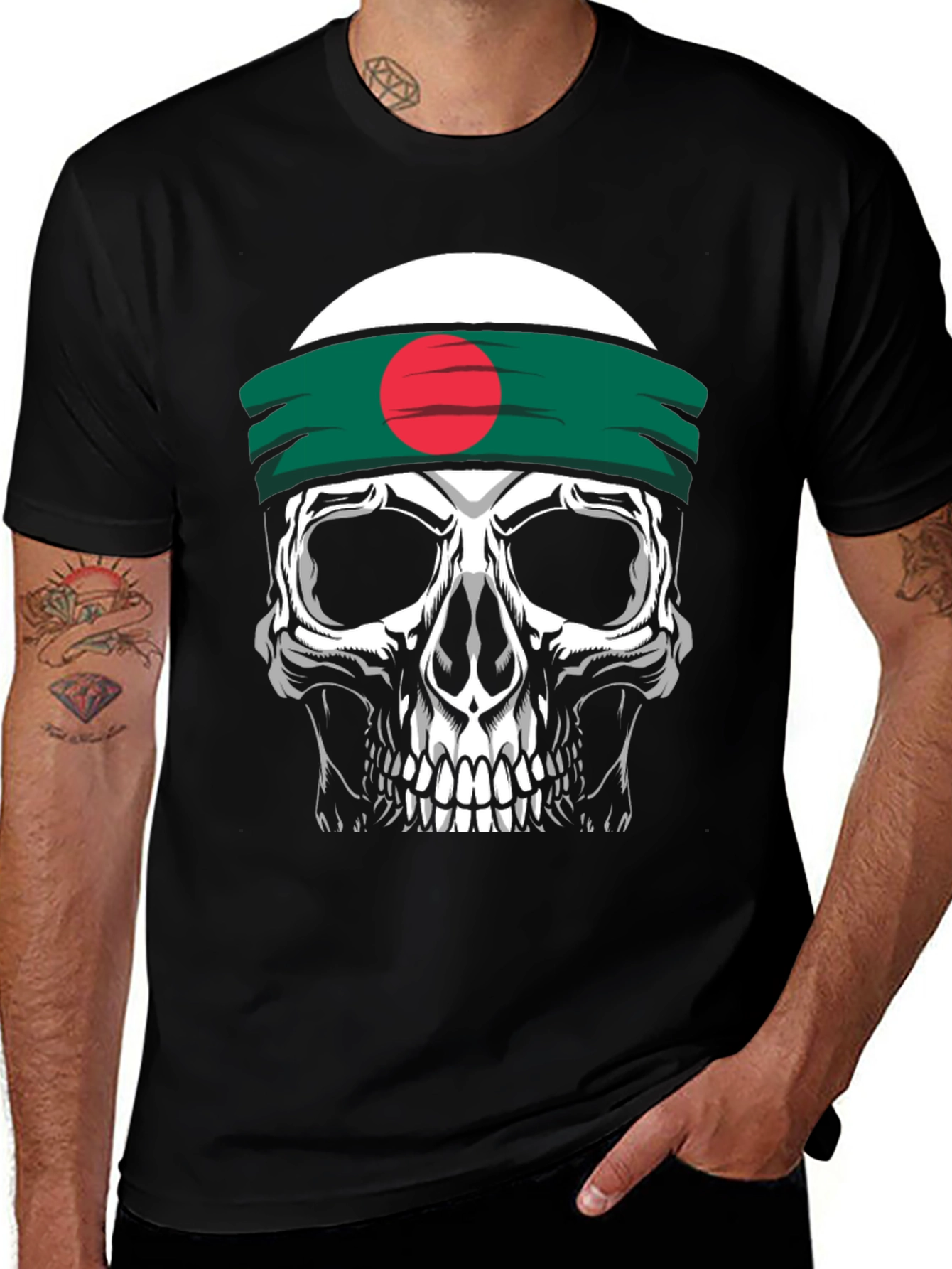 Skull Tee with Bangladesh Flag Headband - Black