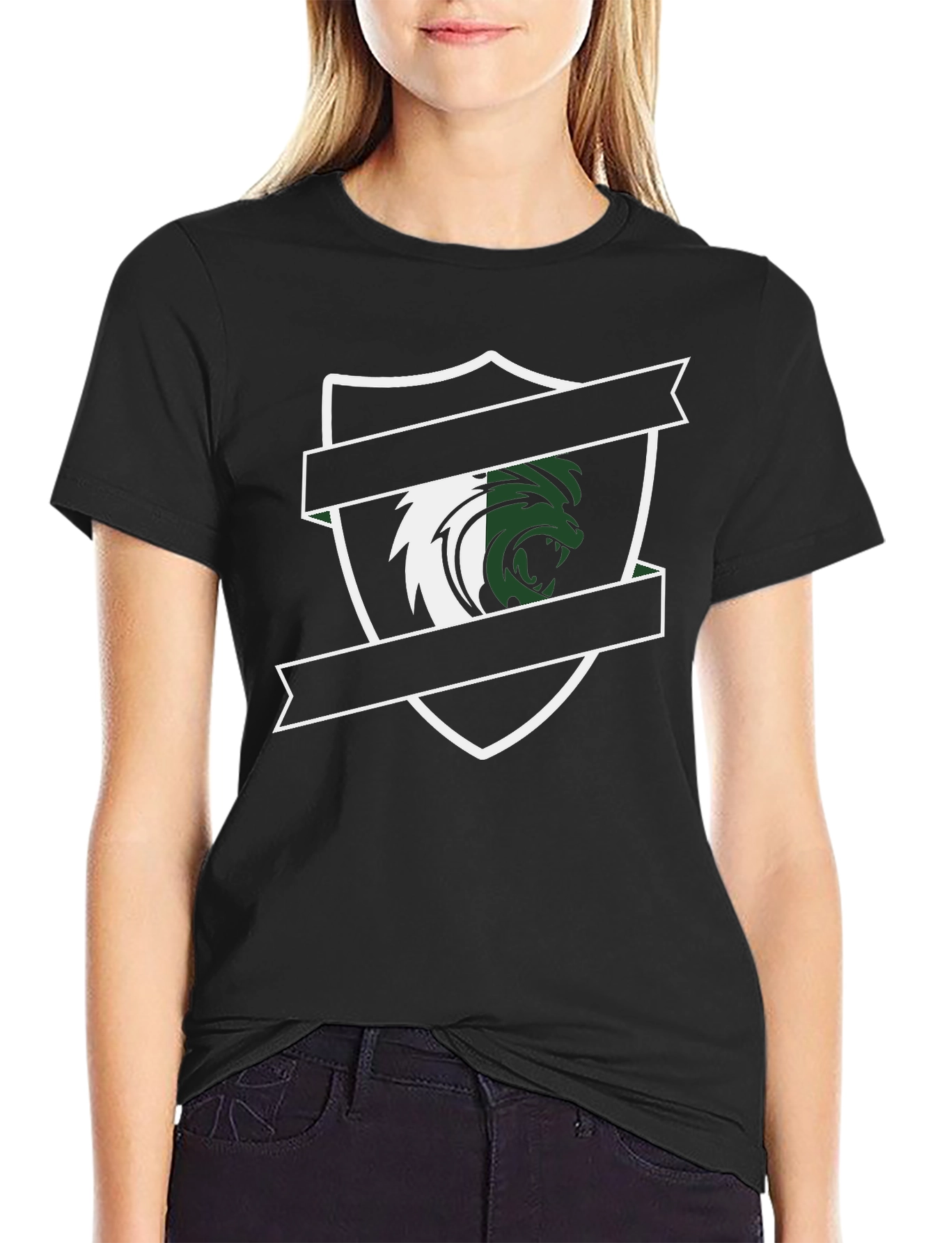 Mens Black Graphic Tee - Lion Crest Design
